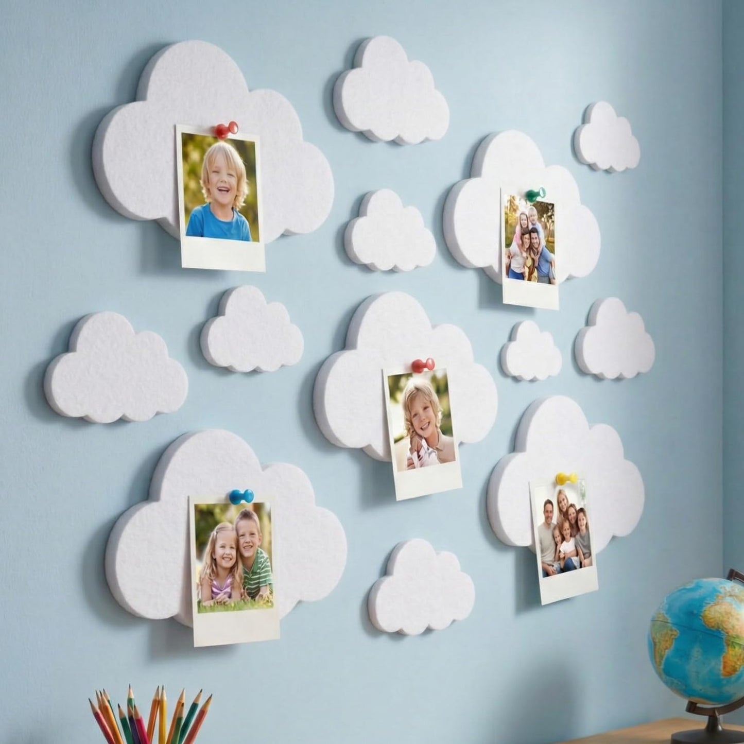 YooNotee 12 Pcs Cloud Felt Wall Decor Self-Adhesive Felt Bulletin Board 10" 9" 7" for Nursery Boho Aesthetic Room Decor Pin Board Wall Hanging for Bedroom Dorm Classroom Playroom