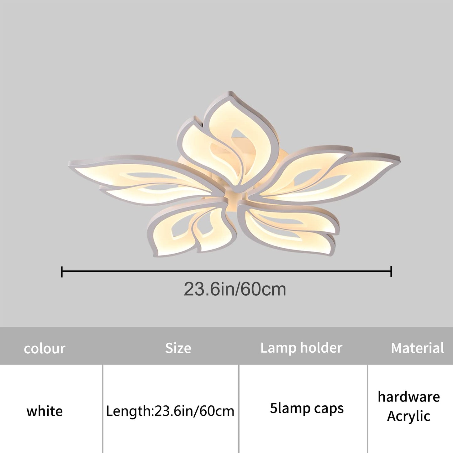 Garwarm Modern Ceiling Light,23.6” Dimmable LED Chandelier Flush Mount Ceiling Lights,Remote Control Acrylic Leaf White Lamp Fixture for Living Room Dining Room Bedroom 60W