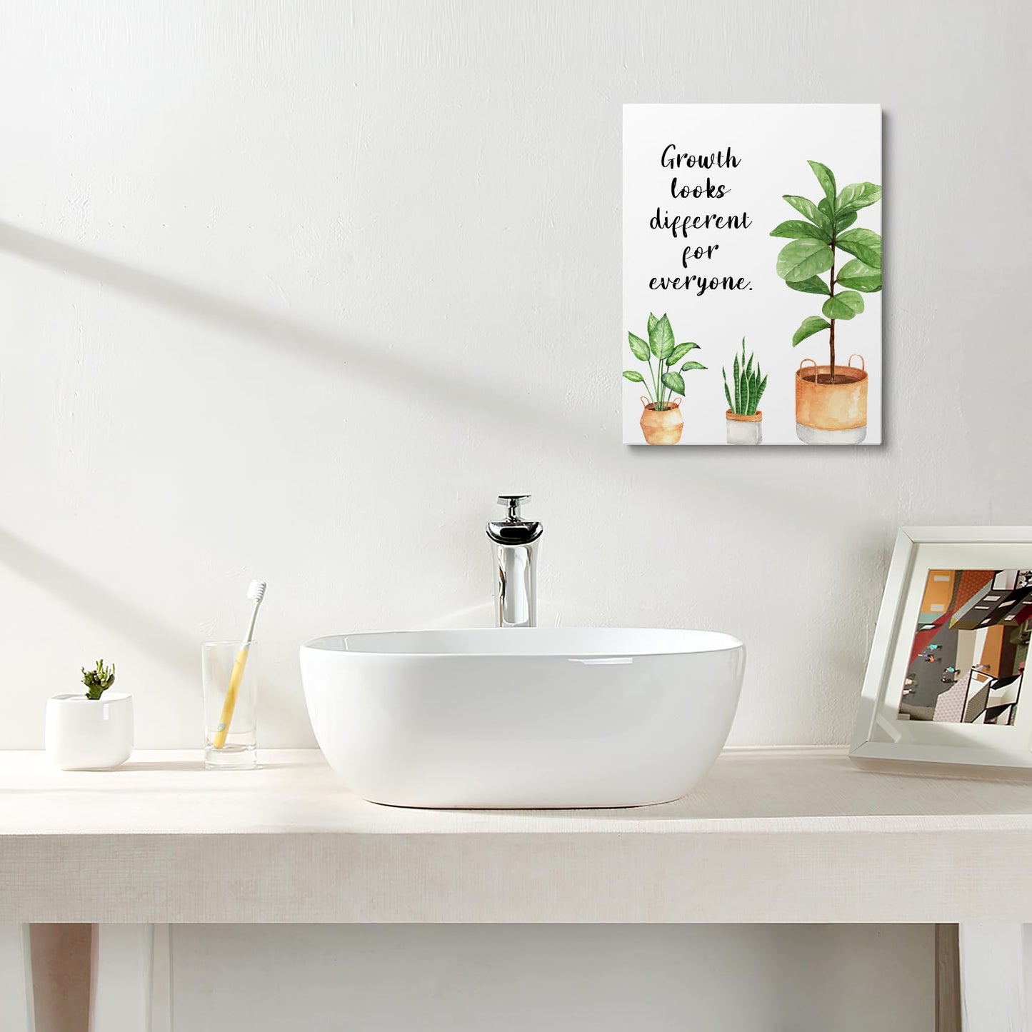 XWELLDAN Growth Looks Different for Everyone Mental Health Growth Mindset Wall Art Canvas Prints,Potted Plant Wall Art Decor for Classroom Therapy Office School Counseling Office, 11 x 14 Inch, Framed