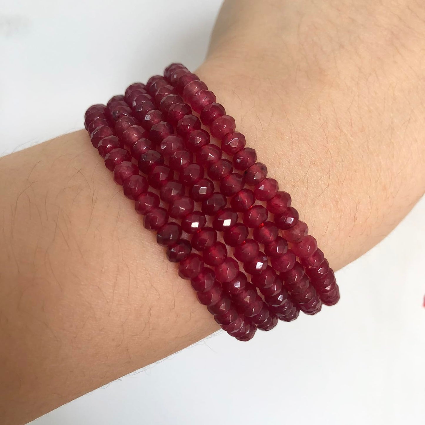 2 String 220PCS 3x5mm Natural Dark Red Chalcedony Stone Beads for Jewelry Making, Songxi Facted Loose Gemstone Beads for DIY Bracelet Necklace Making Supplies with Energy Healing Chakra Power