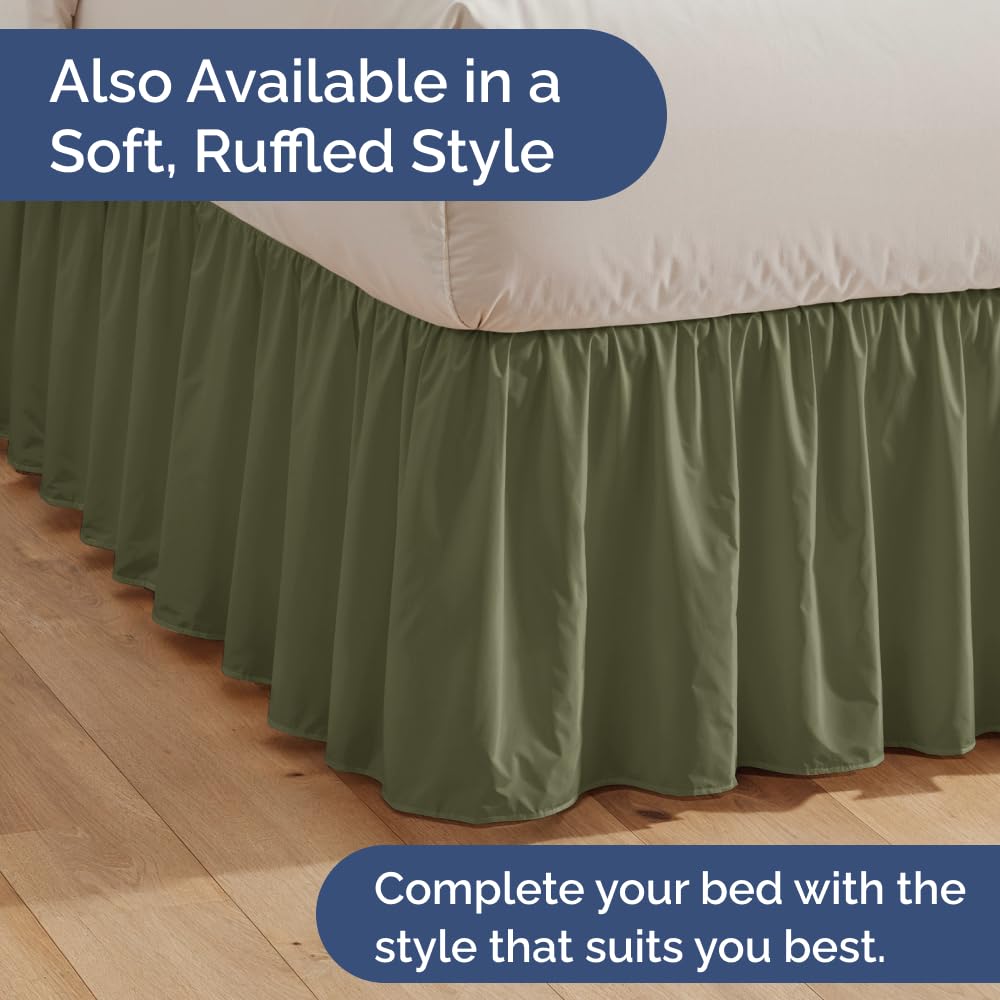 Pleated Bed Skirt Queen Size - 3 Sided Pleated Bed Skirt Queen - Ultra-Soft, Easy Fit with 12 Inch Tailored Drop - Hotel Quality, Wrinkle & Fade Resistant - For Women, Men, Kids and Teens - Sage Green