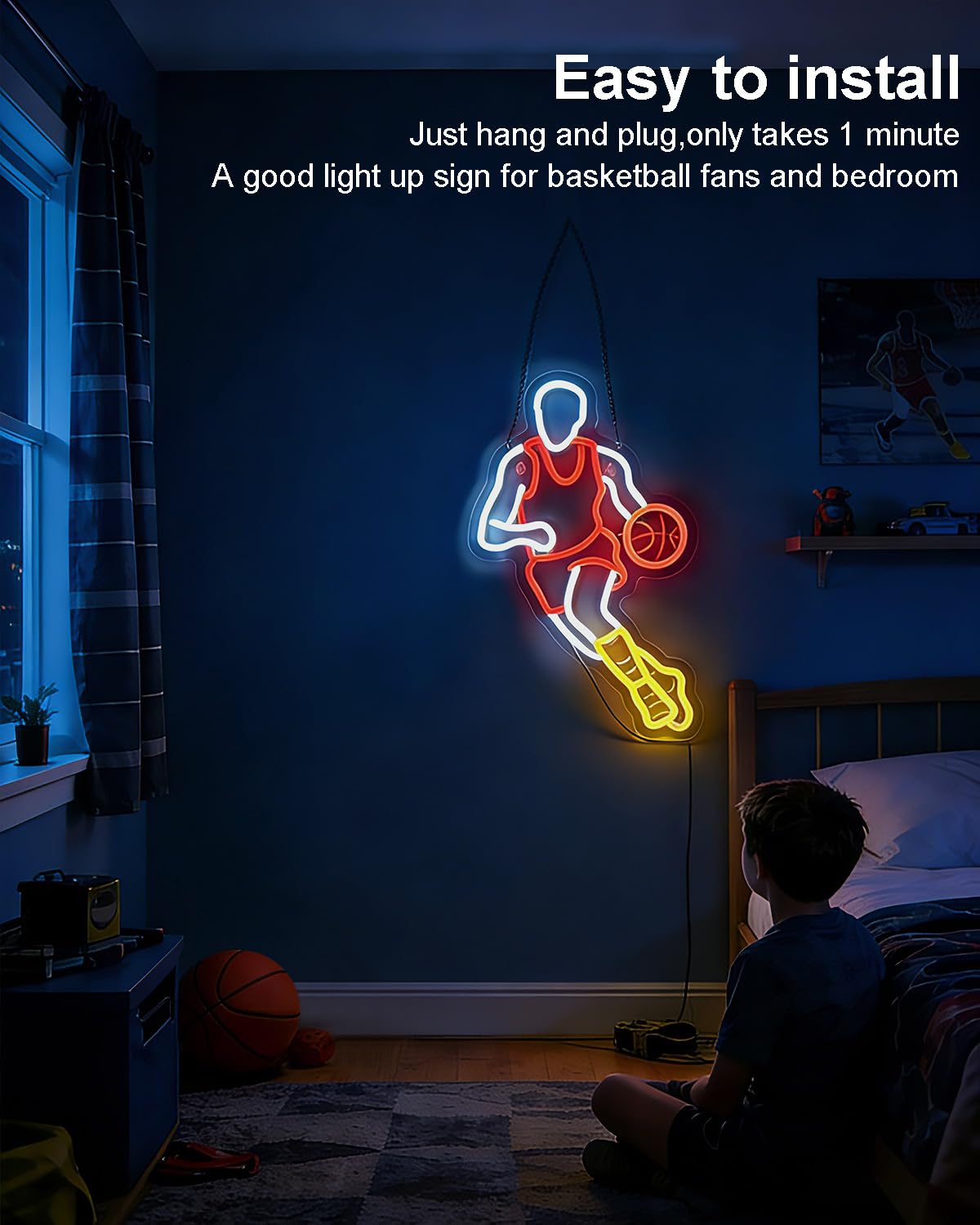 Basketball Neon Signs for Wall Decor,Sport Basketball Player LED Neon light, Dimmable USB Powered, Decor for Home Gym Bedroom Man Cave Arena Room Bar Garage,Gift for Basketball Fans