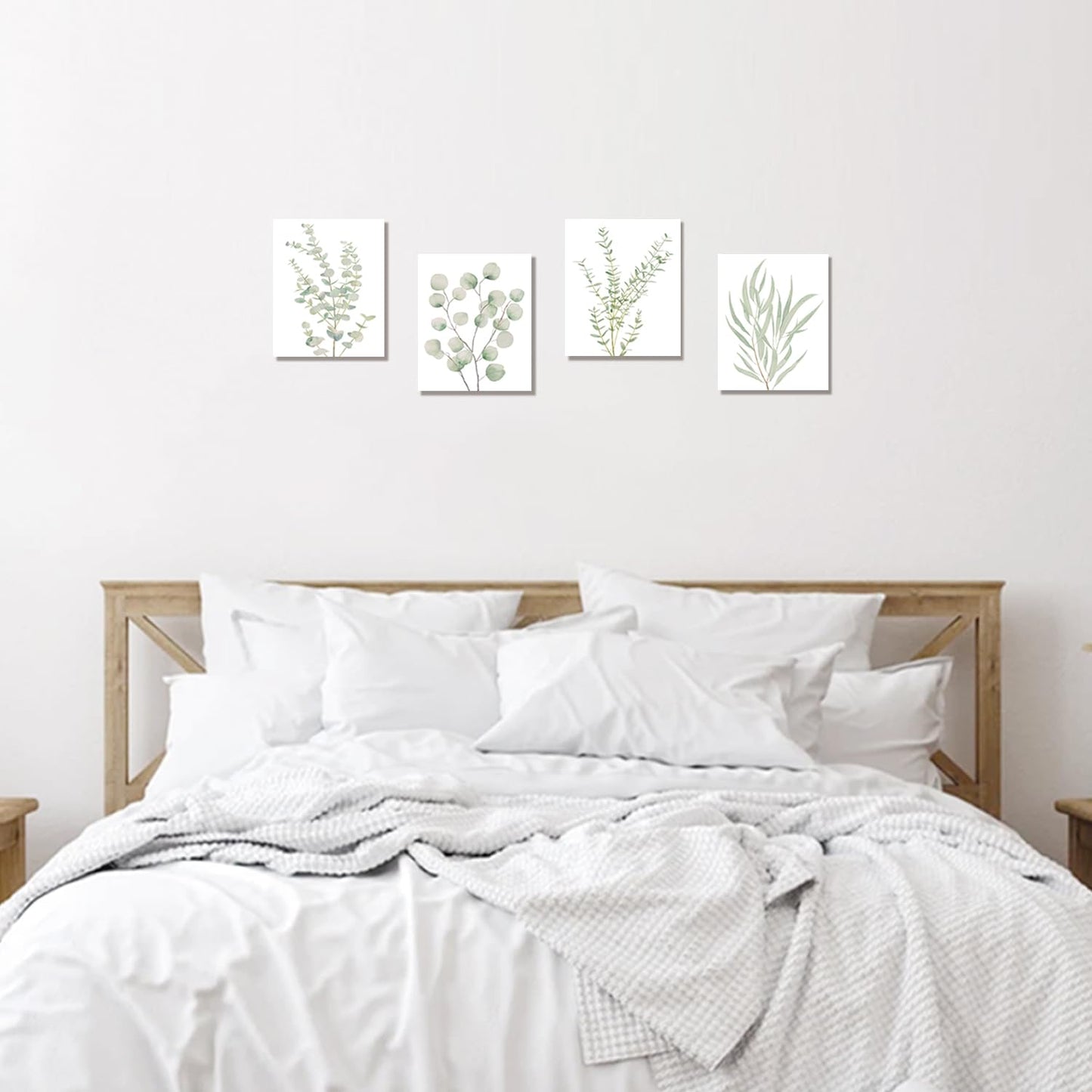 Erctoo Botanical Plant Canvas Wall Art, Framed Boho Wall Decor for Bathroom, Minimalist Aesthetic Bedroom Wall Art, Sage Green Eucalyptus Leaf Prints for Office, Set of 4PCS, 8”X10”