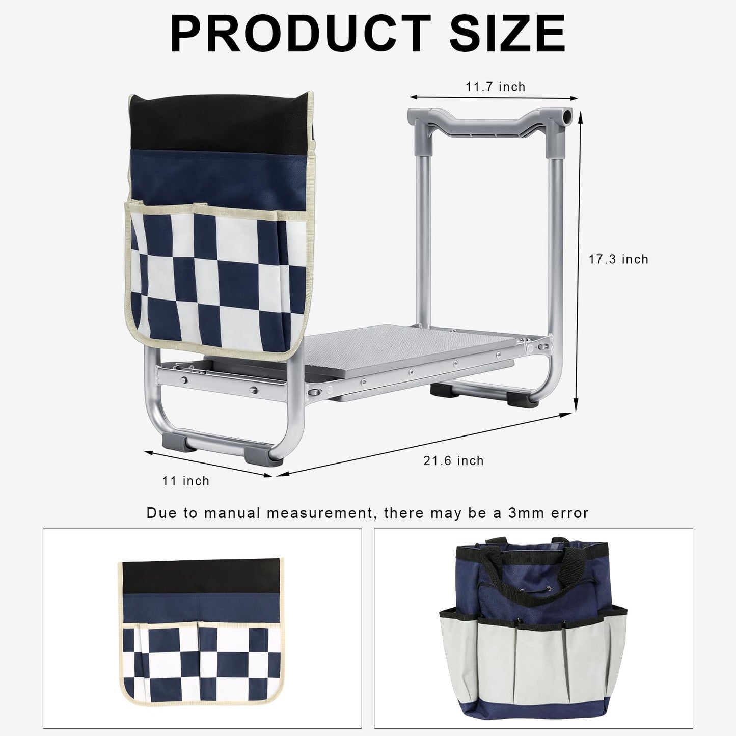 YUFNMKT Garden Kneeler and Seat, Wider Thicker Kneeling Pad, Heavy Duty Garden Stool Includes Gardening Tools Pouch and Bag, Convertible Garden Bench Kneeling Chair/Gifts for Parents Women Seniors