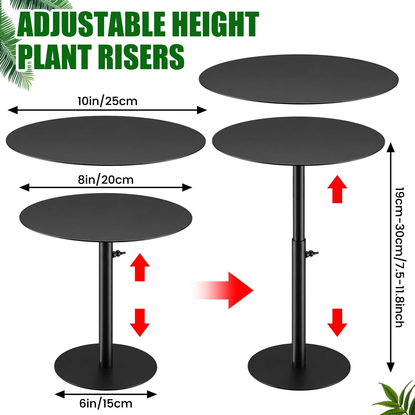 Novabright 3 Pack Adjustable Plant Riser for Inside Pot 7.5-12" Planter Inserts for Large Pots Metal Pot Fillers for Tall Square Round Taper Planters Container Indoor Outdoor (6''8" 10" Base or Top)