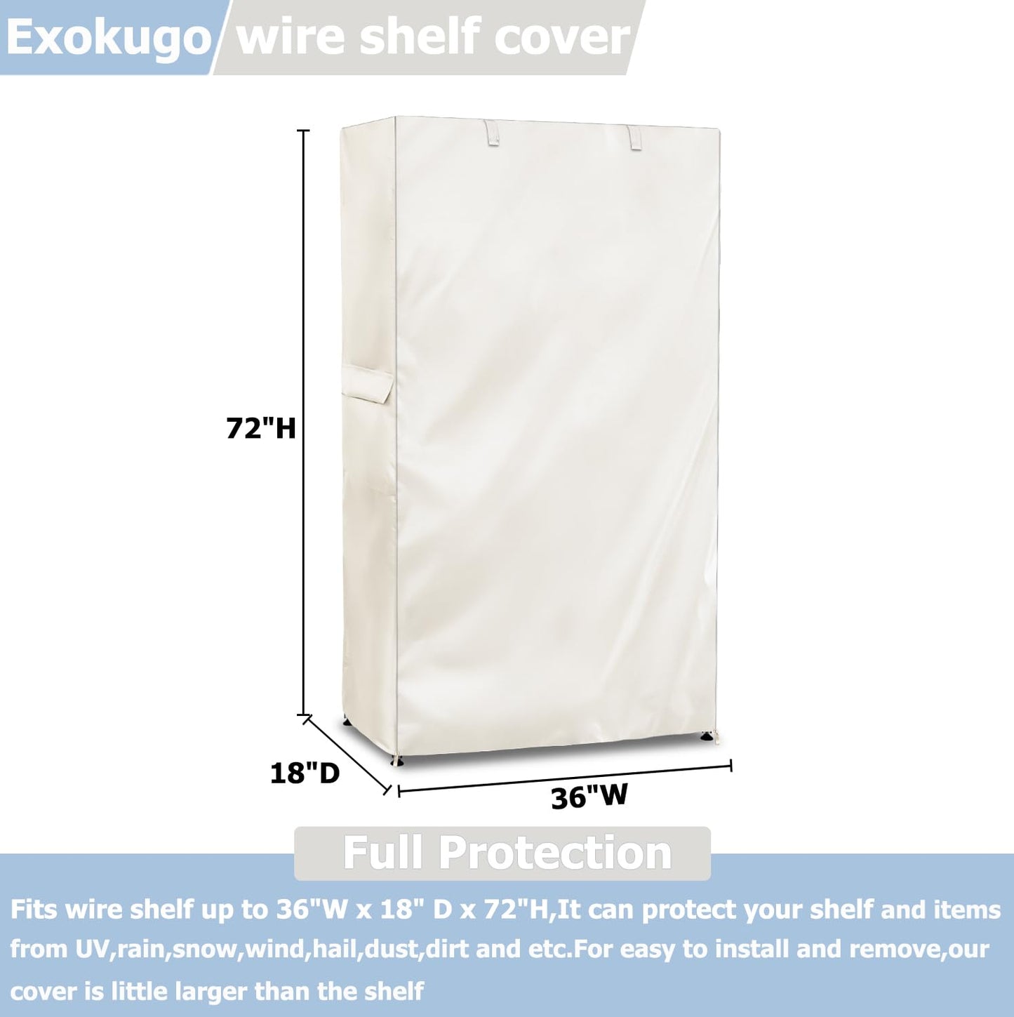 Exokugo Wire Shelf Cover,600D Heavy Duty 100% Waterproof Shelf Covers for Wire Shelving,Outdoor Storage Shelves Cover for Metal Rack,36" W x 18" D x 72" H,Beige