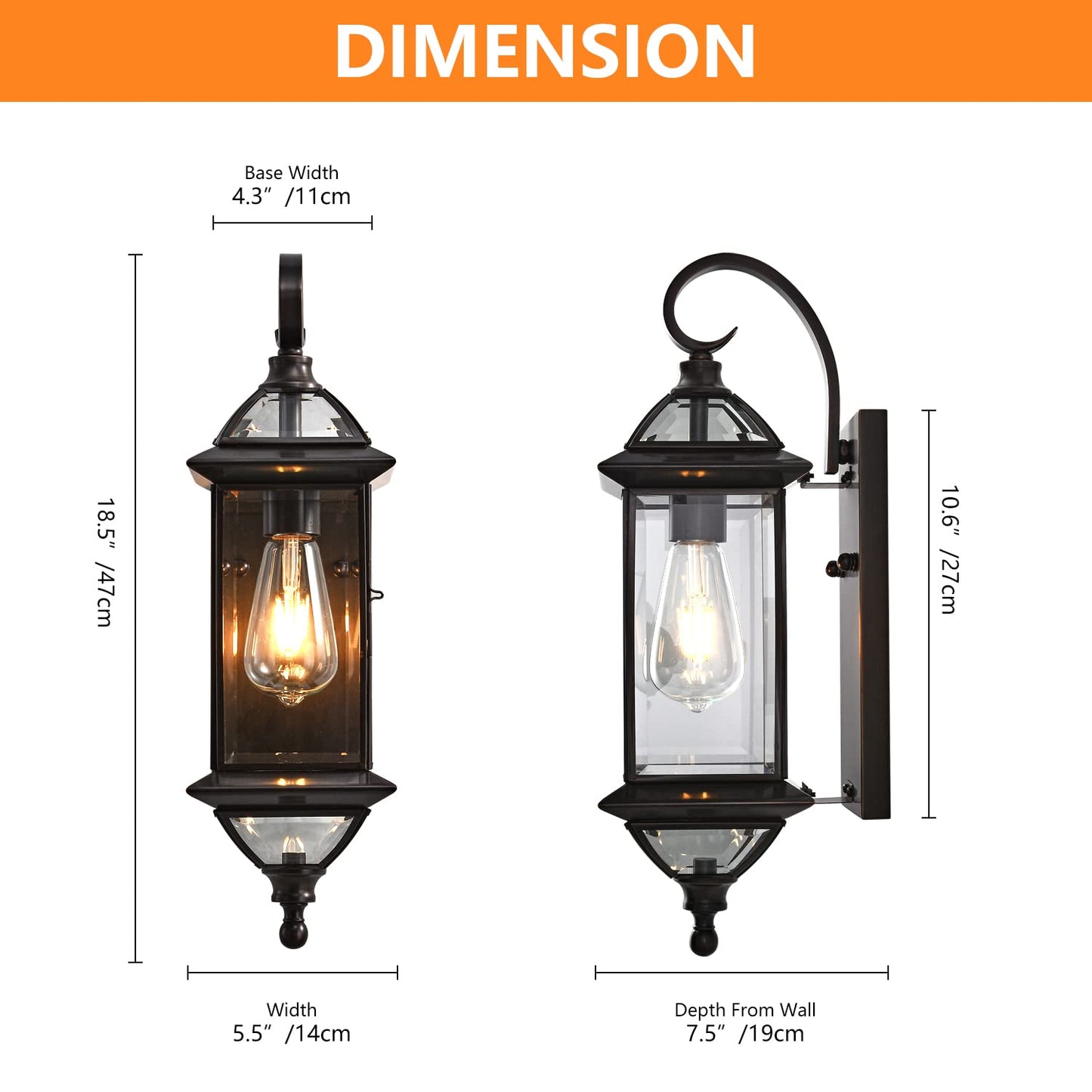 Milaii 18.5" H Copper Outdoor Wall Lights Exterior Waterproof Wall Sconce Light Fixture E26 Socket Oil Rubbed Bronze Porch Light with Clear Glass Lantern Wall Lamp for Front Porch Garage Patio