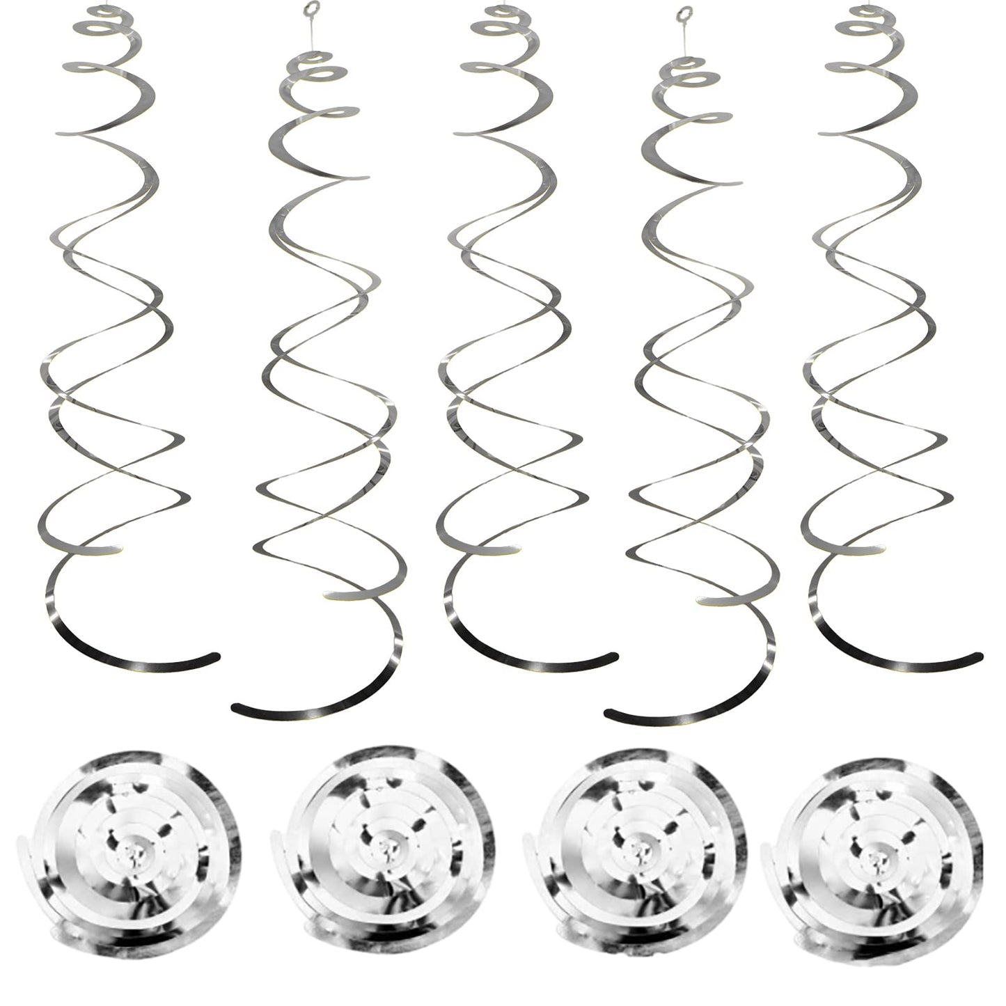 30 Pcs Silver Hanging Swirl Party Decorations,Sparkle Silver Birthday Ceiling Decorations,Streamers for Wedding Party Anniversary Graduation Christmas (Silver)