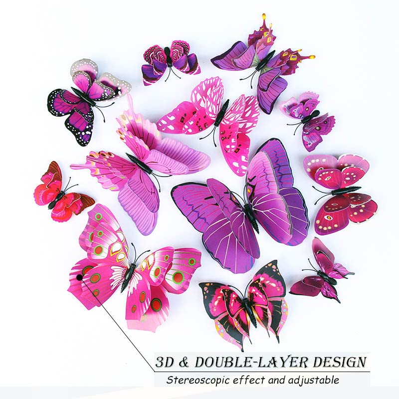 OPSEAM Butterfly Wall Decor 24/48 PCS, 3D Butterflies Stickers for Party Decorations with Magnets(Purple, 24)