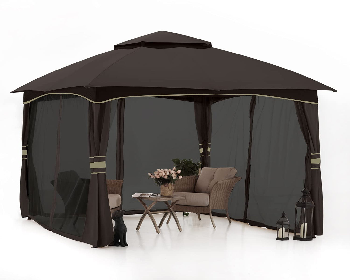 ABCCANOPY 10x12 Outdoor Gazebo - Patio Gazebo with Mosquito Netting, Outdoor Canopies for Shade and Rain for Lawn, Garden, Backyard & Deck (Brown)