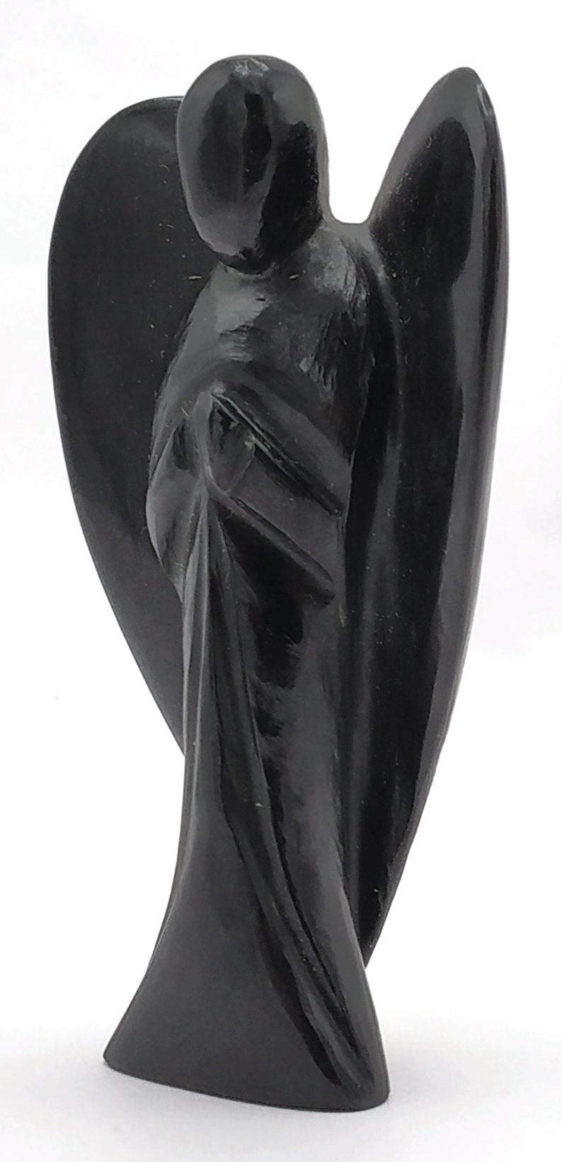 Black Agate Crystal Guardian Angel Figurines Ornament for Healing Birthstone, Decoration Statue (Hand Carved Pocket Gemstone Angel) (2 inch)
