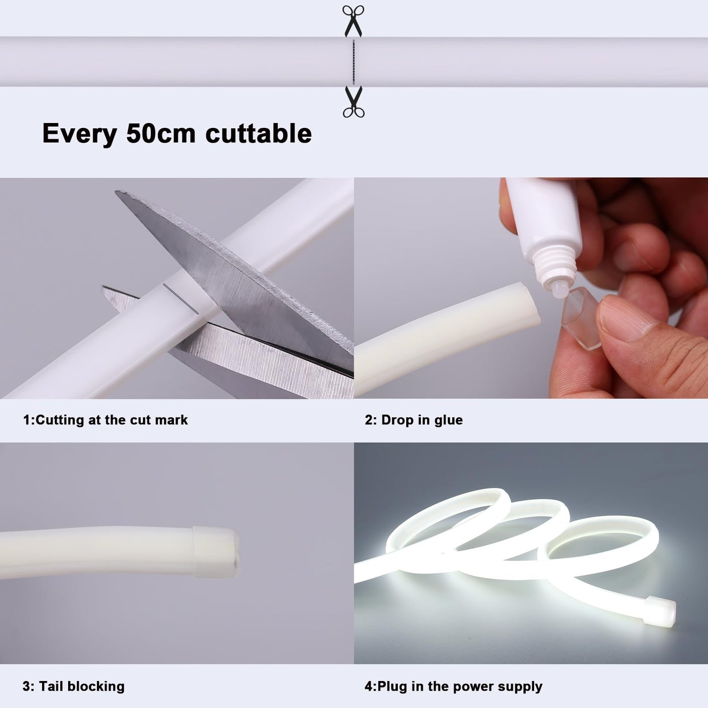 BENLUN AC 110V COB LED Strip Lights Outdoor Waterproof 65.6ft, 6000K Cool White Super Bright 200W CRI 90+ LED Rope Light, IP65 Flexible Cuttable, for Bedroom Garden Commercial House