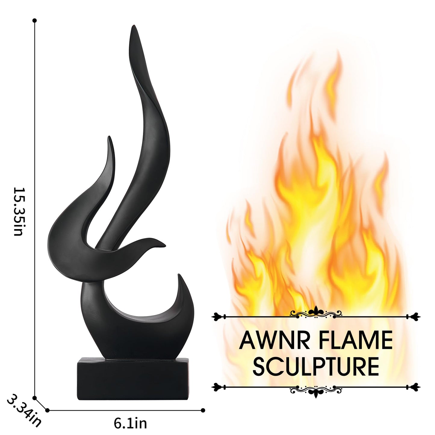 AWNR Black Flame Abstract Sculpture Resin Art Statue Modern Home Decor for Living Room TV Stand Office Shelf Accents Minimalist Figurines Centerpiece Table Decorations