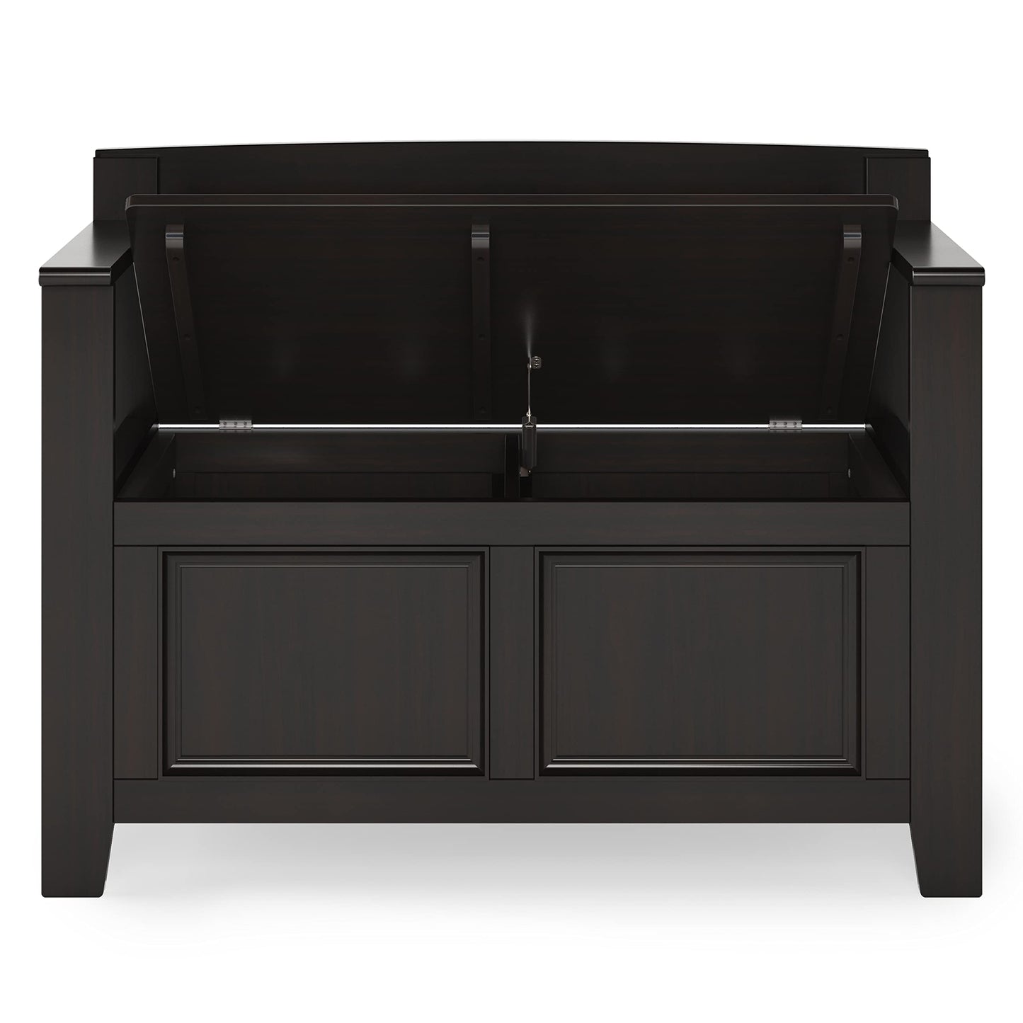 SIMPLIHOME Amherst Entryway Storage Bench - 36 inch Wide Solid Wood Hallway Bench in Hickory Brown, Transitional Bench for Entry or Mudroom with Lift-Up Lid, Storage Compartments and X-Back Detail