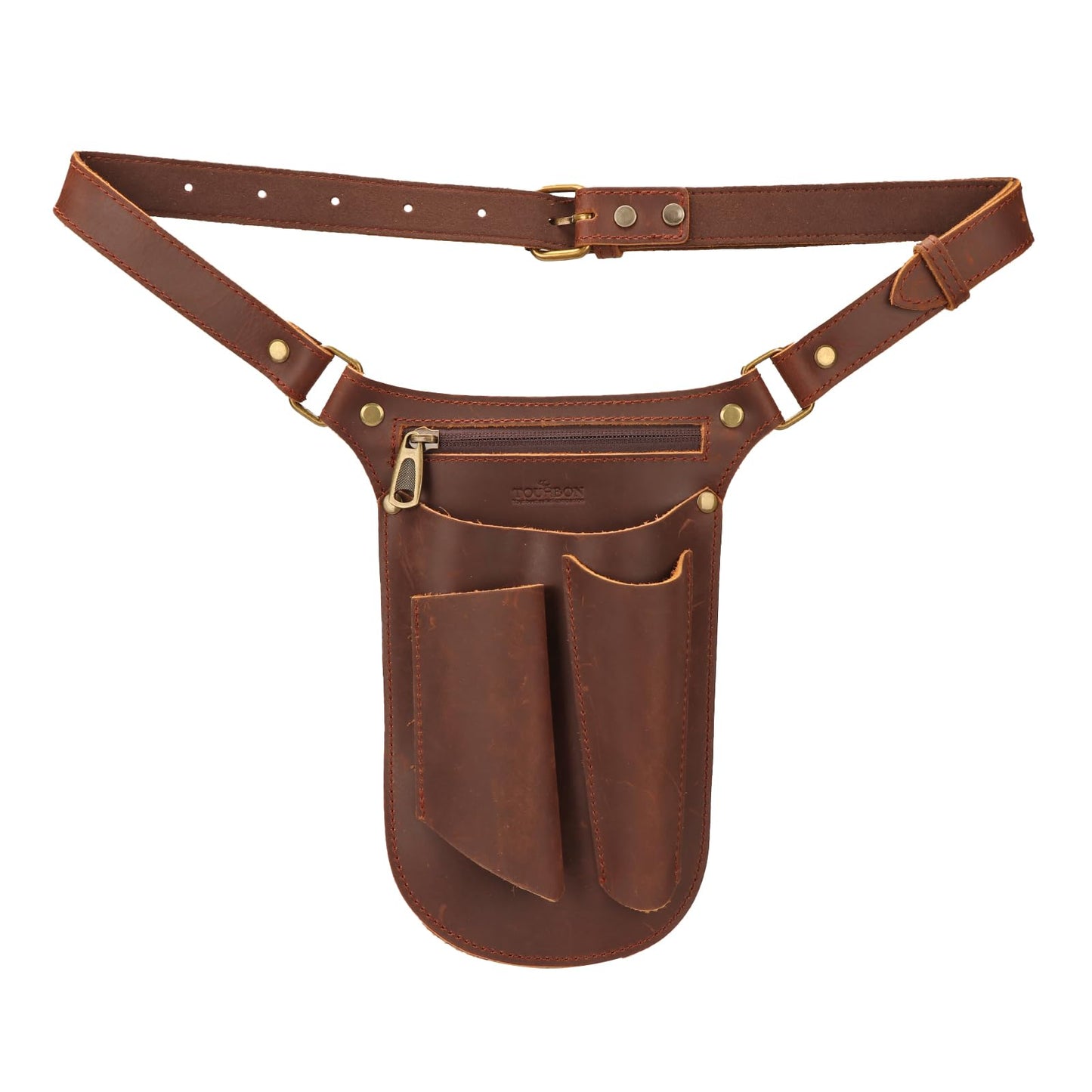 Tourbon Leather Gardening Belt Florist Tool Bag Gardener Holster Waist Pouch Electrician Carpenter Organizer Kit with 4 Pockets Up to 44"", Brown