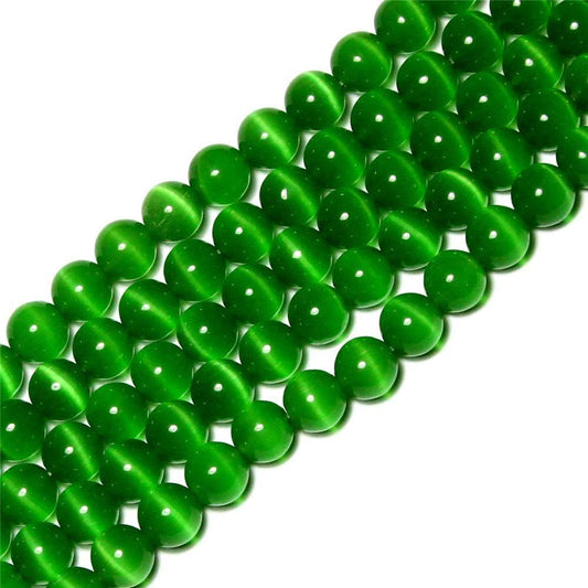 HAAMIIQII 45pcs 8mm Dark Green Cat Eye Beads Round Loose Gemstone Beads for Jewelry Making Strand 15 Inch