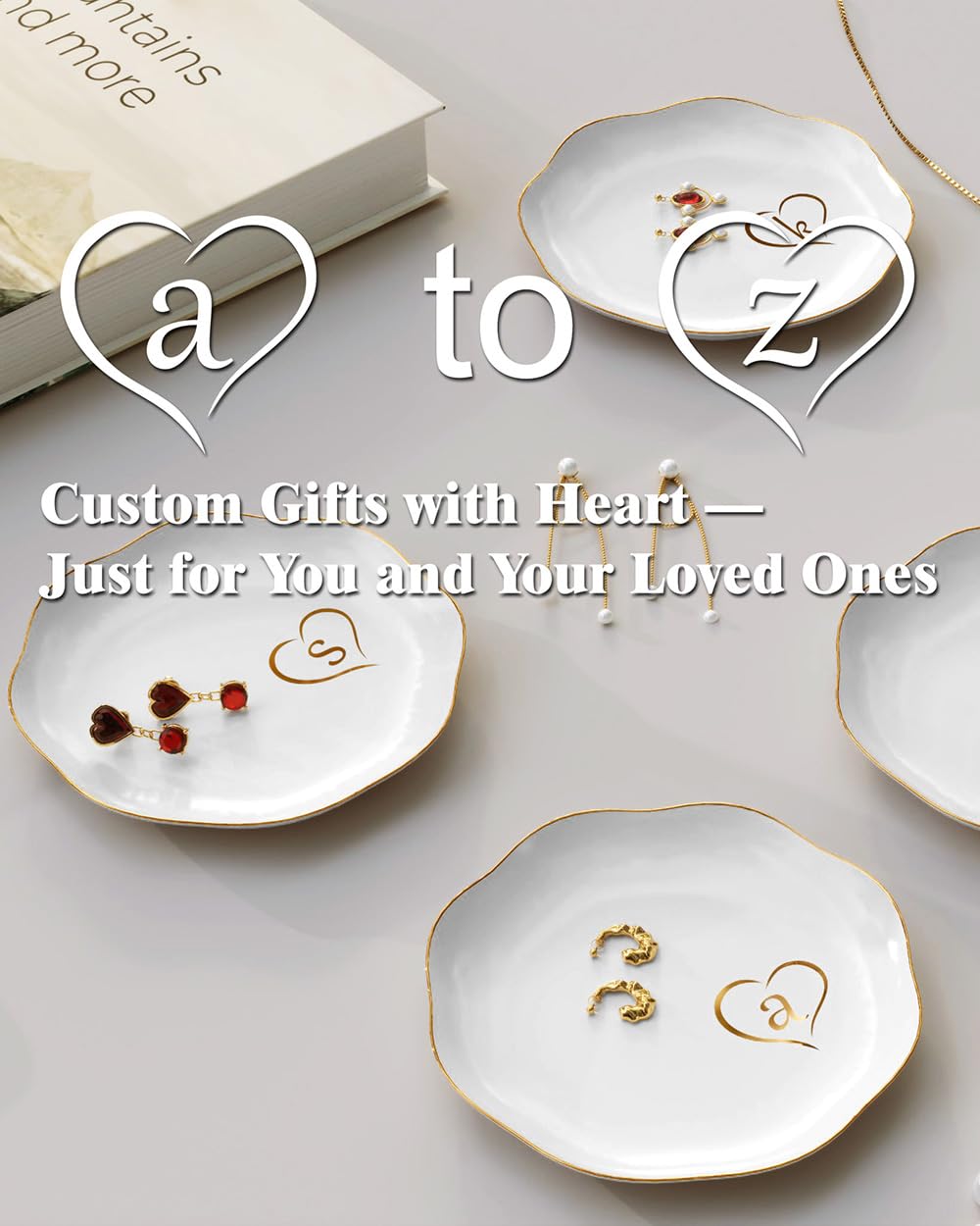 ERSHIXUN Gifts for Women – Initials Ceramic Jewelry Dish for Earrings, Necklaces, Bracelets, Rings, Watch, and Keys – Mother’s Day, Christmas, and Birthday Gifts for Women (m)