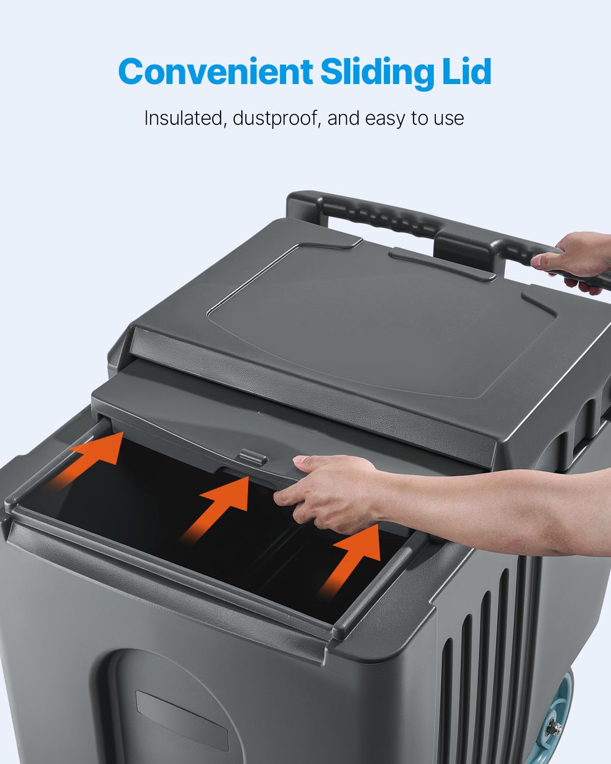 VEVOR Commercial Ice Bin, 125 lbs Portable Ice Caddy, 31.5 x 22.8 x 29 inch Insulated Ice Carrier with 4 Wheels and Flip Lid, Large Ice Bin for Catering, Kitchens, Bistros, Restaurants, and Bars