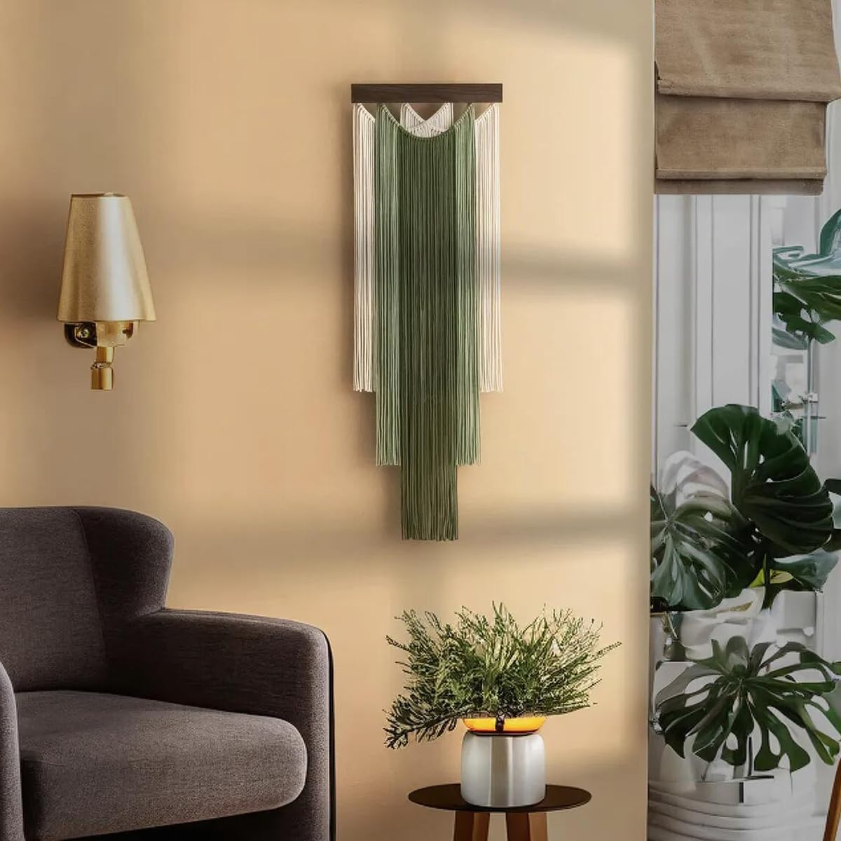 M MANUAL Macrame Wall Hanging 15.7x47.2Inch Fiber Handmade Macrame Wall Hanging Bohemian Yarn Tapestry Living Room Bedroom Modern Home Decor For Boho Home Decoration (A)