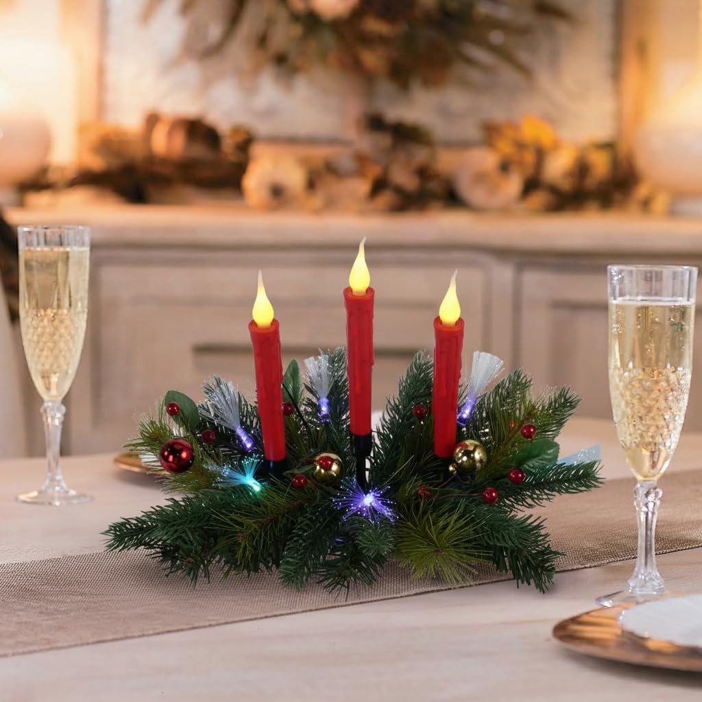 Aokudoni Christmas Decorations: Christmas Table Centerpieces with Artificial Pine Branches Berries Candles Indoor Xmas Decorations for Dining Tables Fireplace Mantel