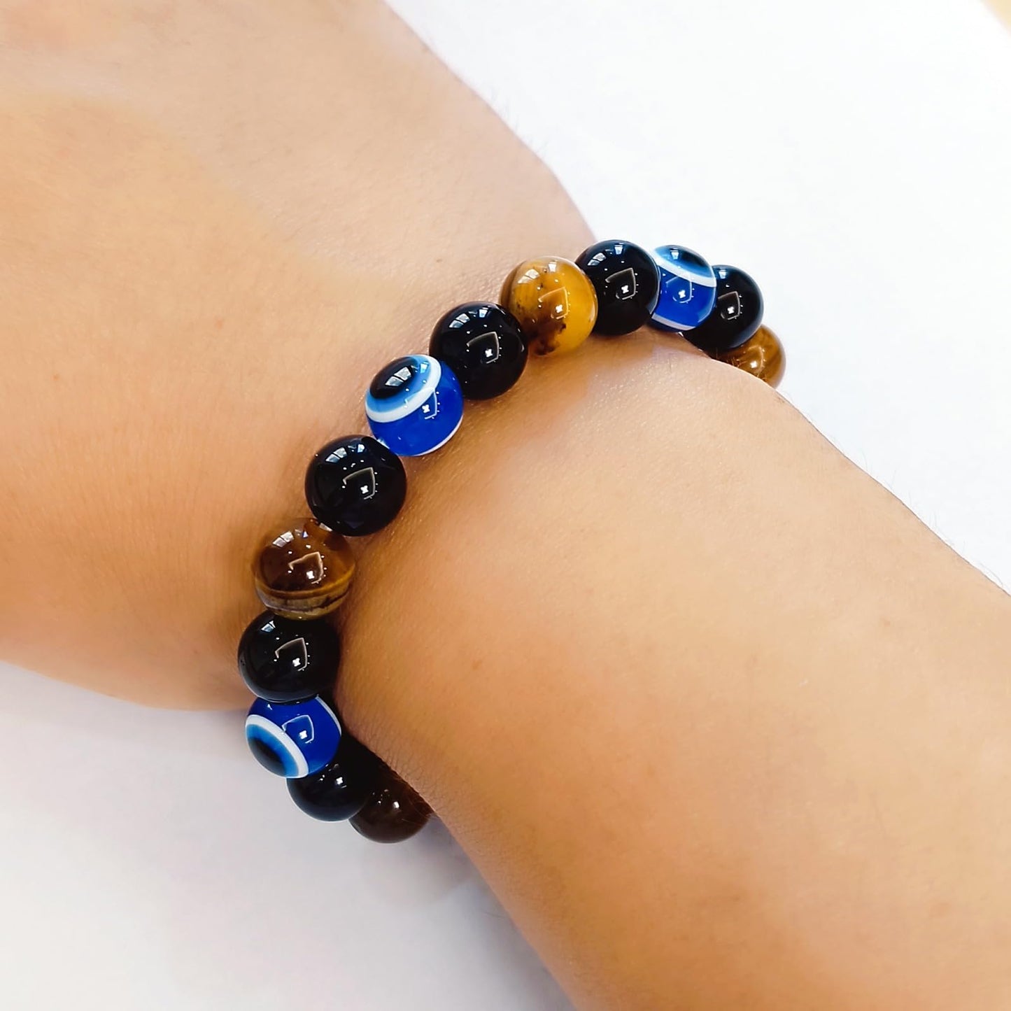 WEFRIN Triple Protection Bracelet for Bring Luck and Prosperity Hematite Black Obsidian Tiger Eye Stone Bracelets for Men Women, Beaded Buddha Healing Rope Uni Bracelet (2pcs) (I)