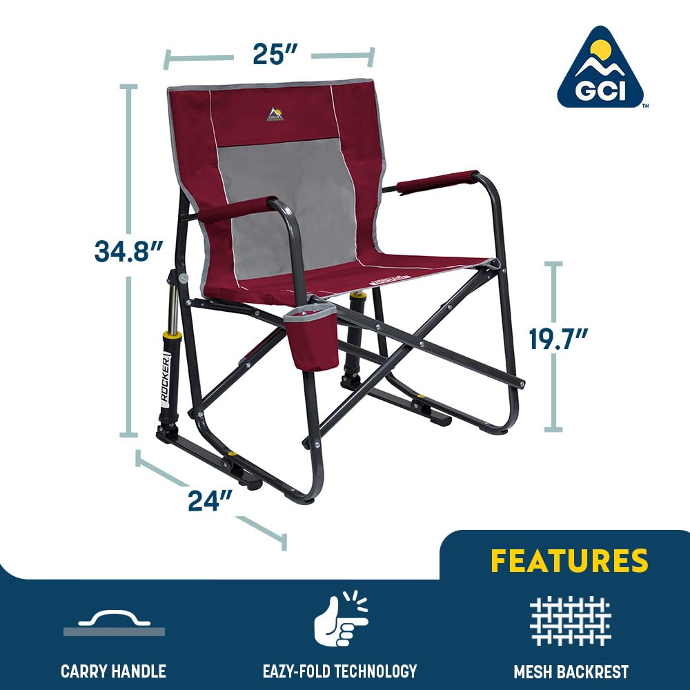GCI Outdoor Freestyle Rocker Camping Chair | Portable Folding Rocking Chair with Solid, Durable Armrests, Drink Holder & Comfortable Backrest — Royal Blue