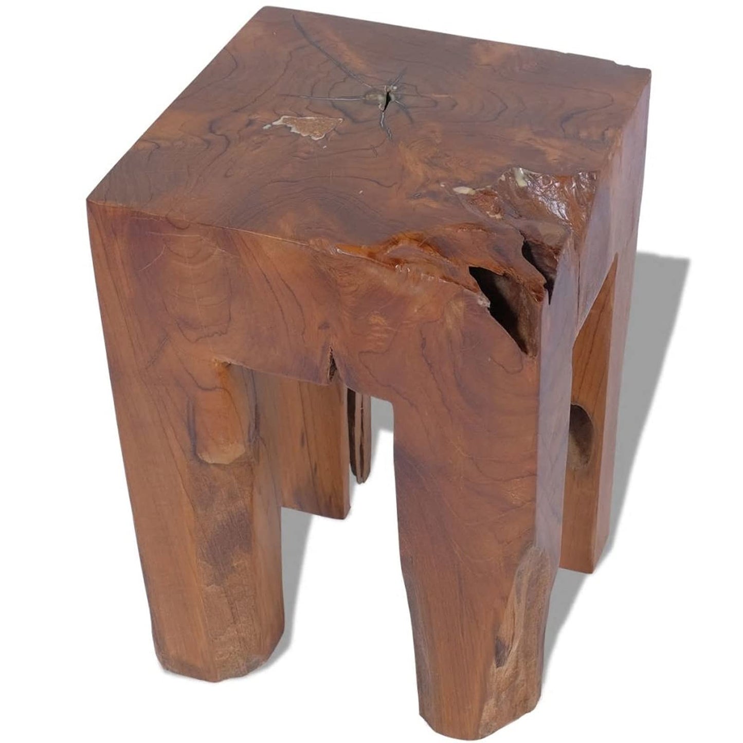 Gecheer Solid Teak Wood Stool, Handmade Rustic Style Footrest Side Table with Stable Legs, 11.8x11.8x15.7 Inches, for Living Room Bedroom