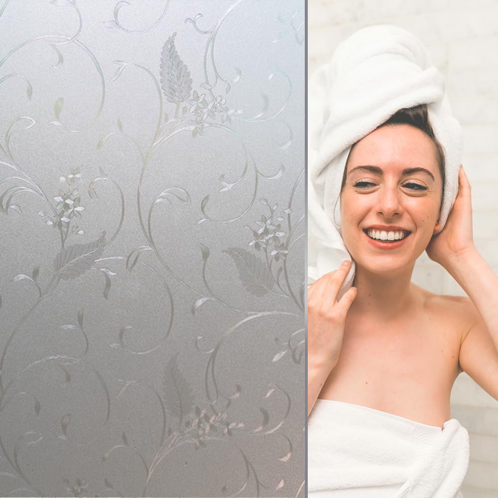 Static Cling Non-Adhesive Frosted Glass Window Film for Decorative Decals and Privacy Covering on Shower Doors and Bathroom Doors (Vine, 17.7'' x78.7'')