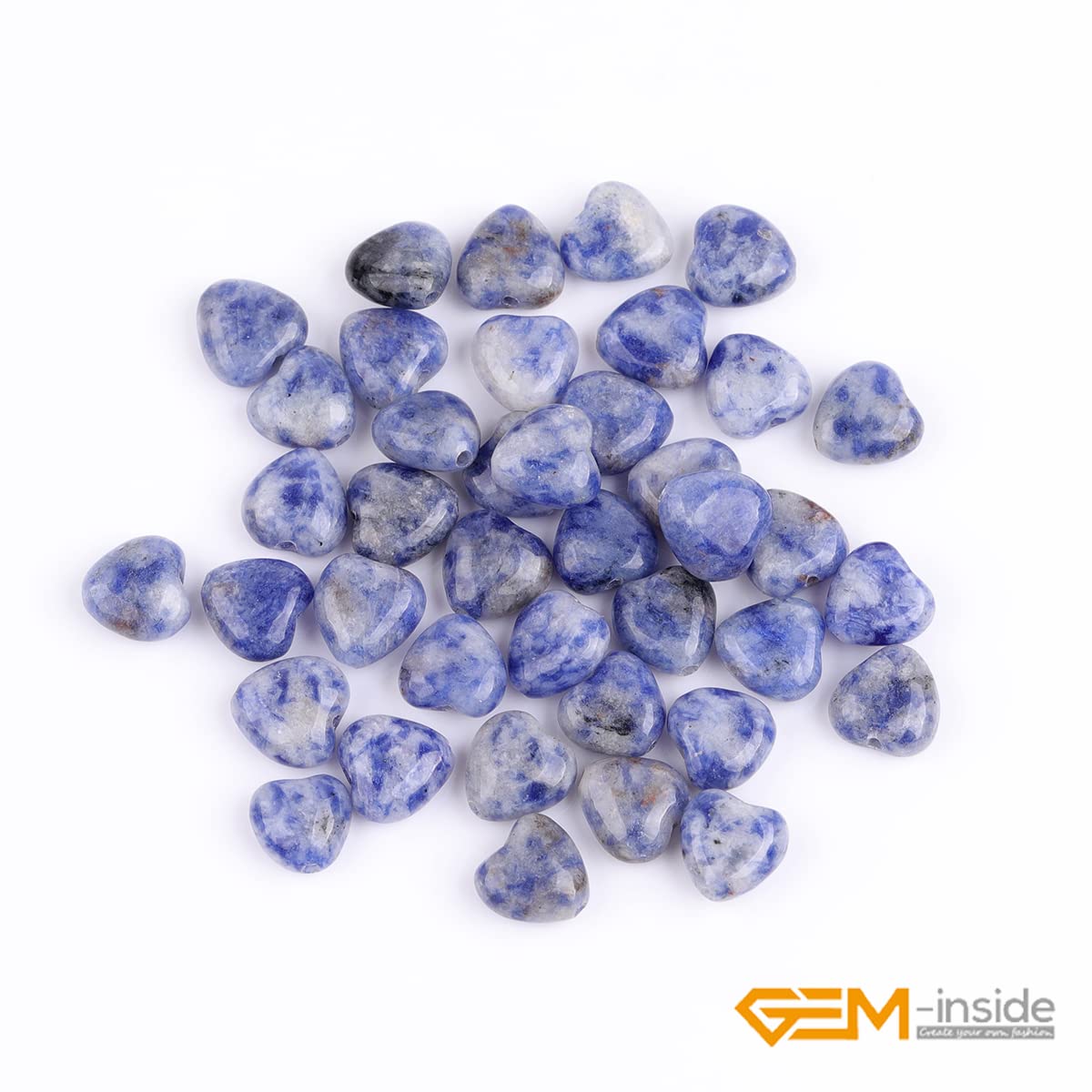GEM-Inside 10mm Heart Charms Natural Blue Dot Sodalite Jasper Gemstone Stone Beads for Jewelry Making Full 15" Strand Power Energy Healing Chakra Stone Beads