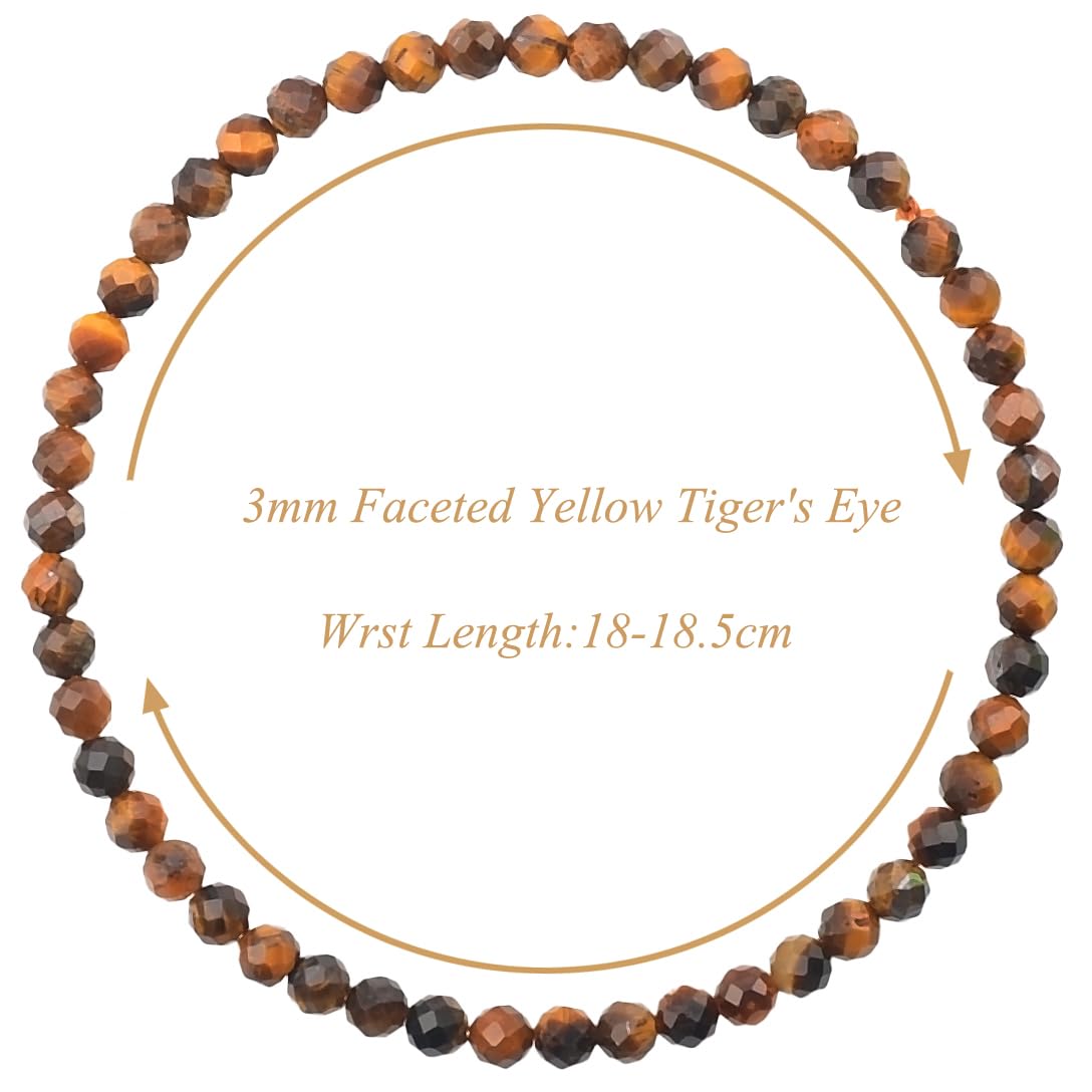 MASSIVE BEADS Natural Genuine Gemstone Beads Healing Crystal Chakra Reiki Jewelry Faceted Round Beads Bracelets (Yellow Tiger's Eye, 3mm)