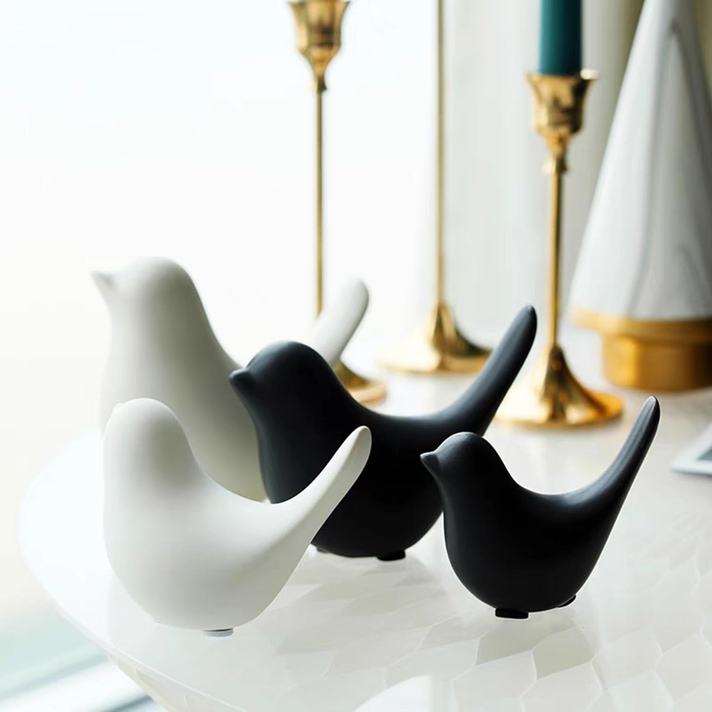 GJFASGF Small Animal Statues, White Bird Figurines Home Decor, Modern Home Decorative, Ceramic Decor for Office Desktop, Bookshelf, Bedroom, Living Room, Cabinets (White 2 Pcs)