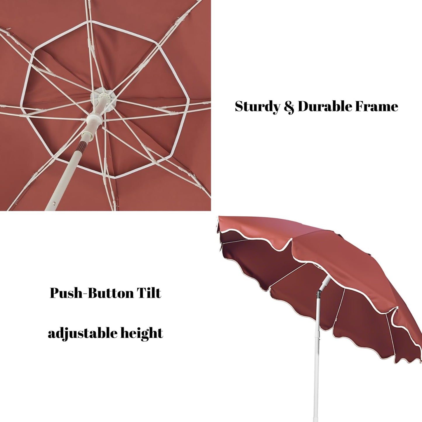 DEER LAND 7.2FT Patio Beach Umbrella, UPF 50+ Sun Protection, Adjustable Height and Tilt, Wind-Resistant Fiberglass Ribs, Portable 2-Fold Design, Includes Carry Bag, Base Not Included