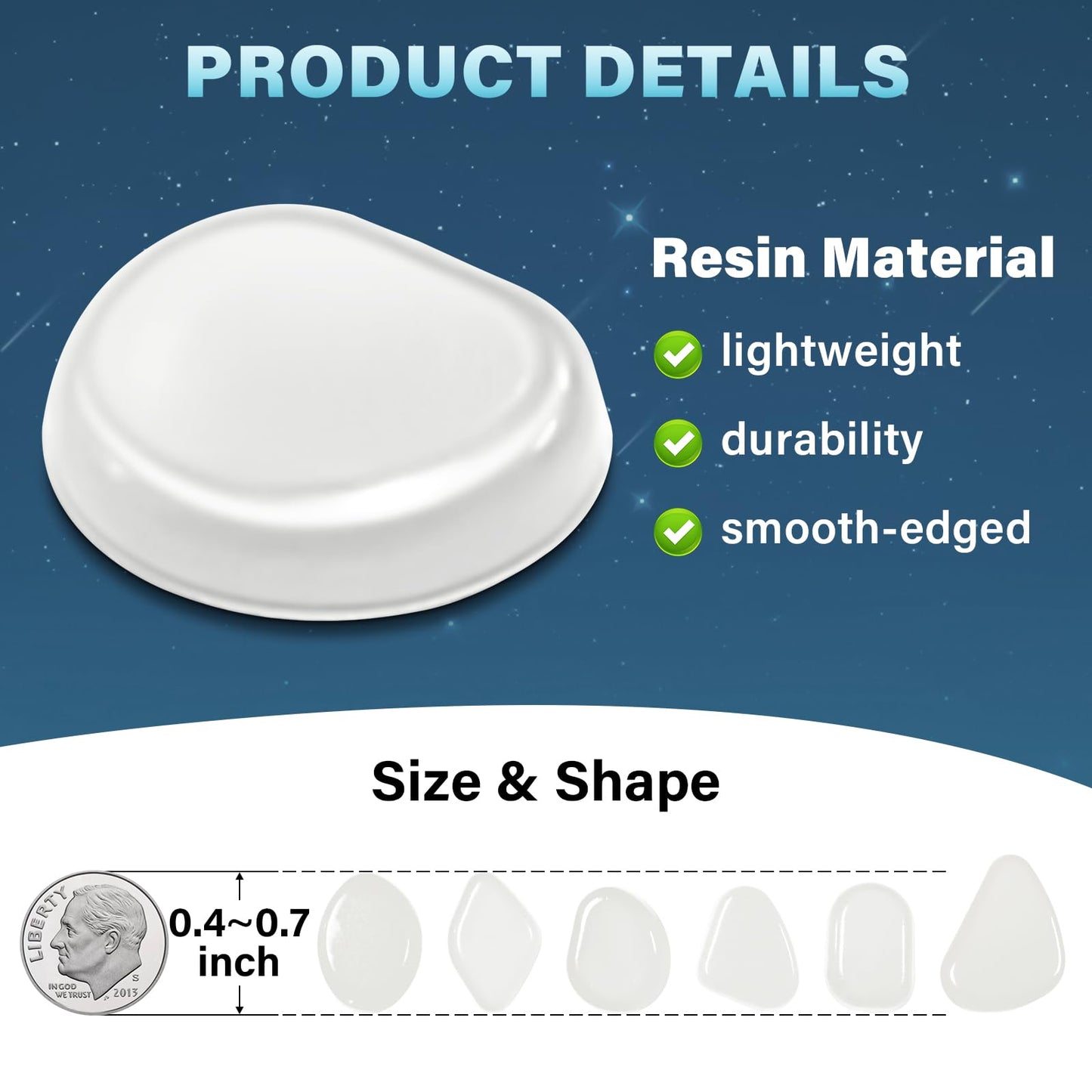 PoYang 1000pcs Glow in The Dark Rocks Outdoor - White Resin Glowing Pebbles for Landscaping, Garden, Fish Tank and Aquarium Indoor Decor, Powered by Sunlight or Lamplight (0.4"-0.7"/pc, 1.2lbs/Bag)