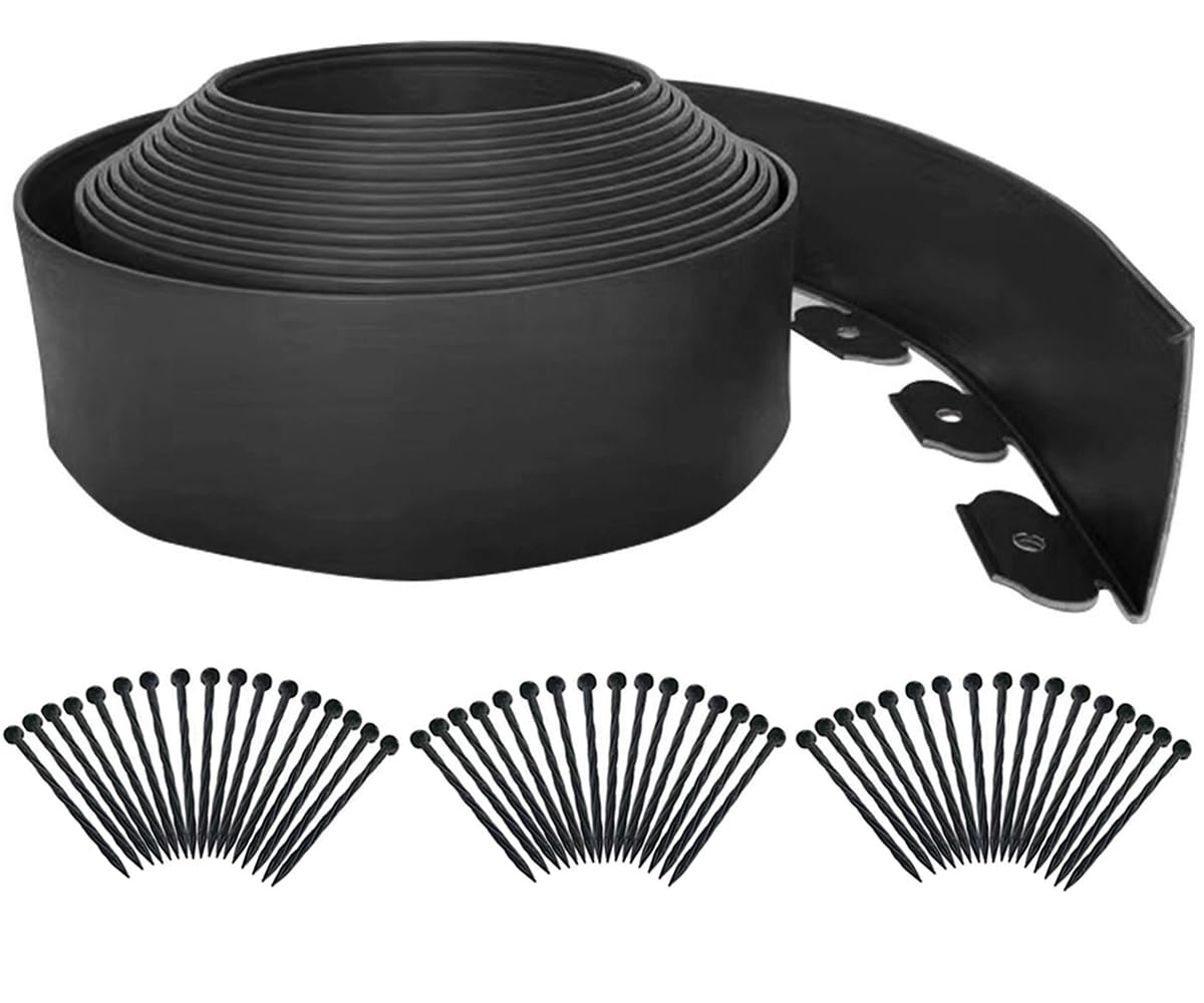Landscape Edging 33FT,Garden Edging Borders [Extra Tall 4IN High] Flexible Lawn Edging Kit with Total 50pcs Stakes,Plastic Fence Edge DIY for Yard,Tree,Flowerbeds,Landscaping,Grass -Black