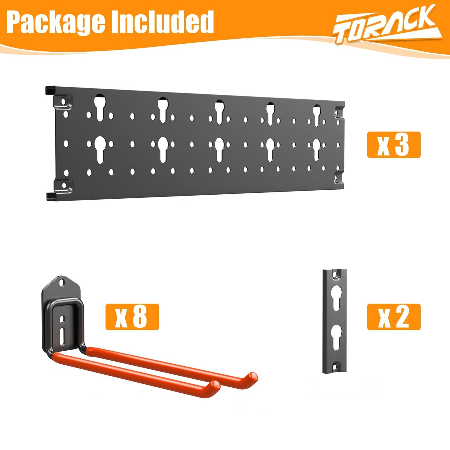 TORACK Garden Tool Organizer Wall Mounted, Garage Folding Chair Storage Rack, Tools Rack for Shovels, Rakes, Broom, Ladders, Hooks for Keyhole Style Shelving Unit(13 pcs)