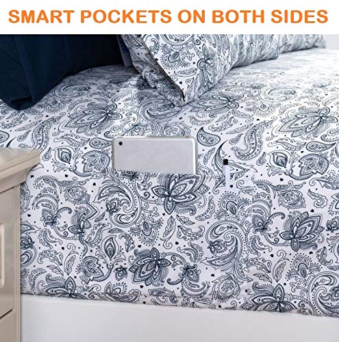 Elegant Comfort Luxury Soft Bed Sheets Paisley Pattern - 1500 Premium Hotel Quality Microfiber Softness Wrinkle and Fade Resistant (6-Piece) Bedding Set, Queen, Navy