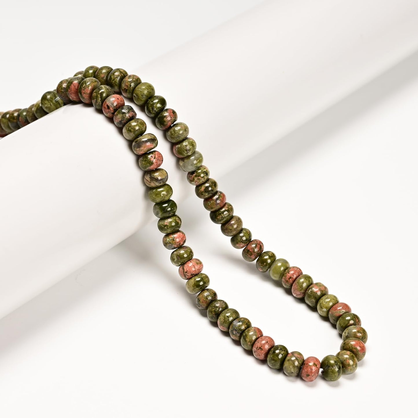 ICAI 4x6mm Natural Rondelle Beads – Loose Gemstone Spacers for DIY Jewelry Making (Unakite)