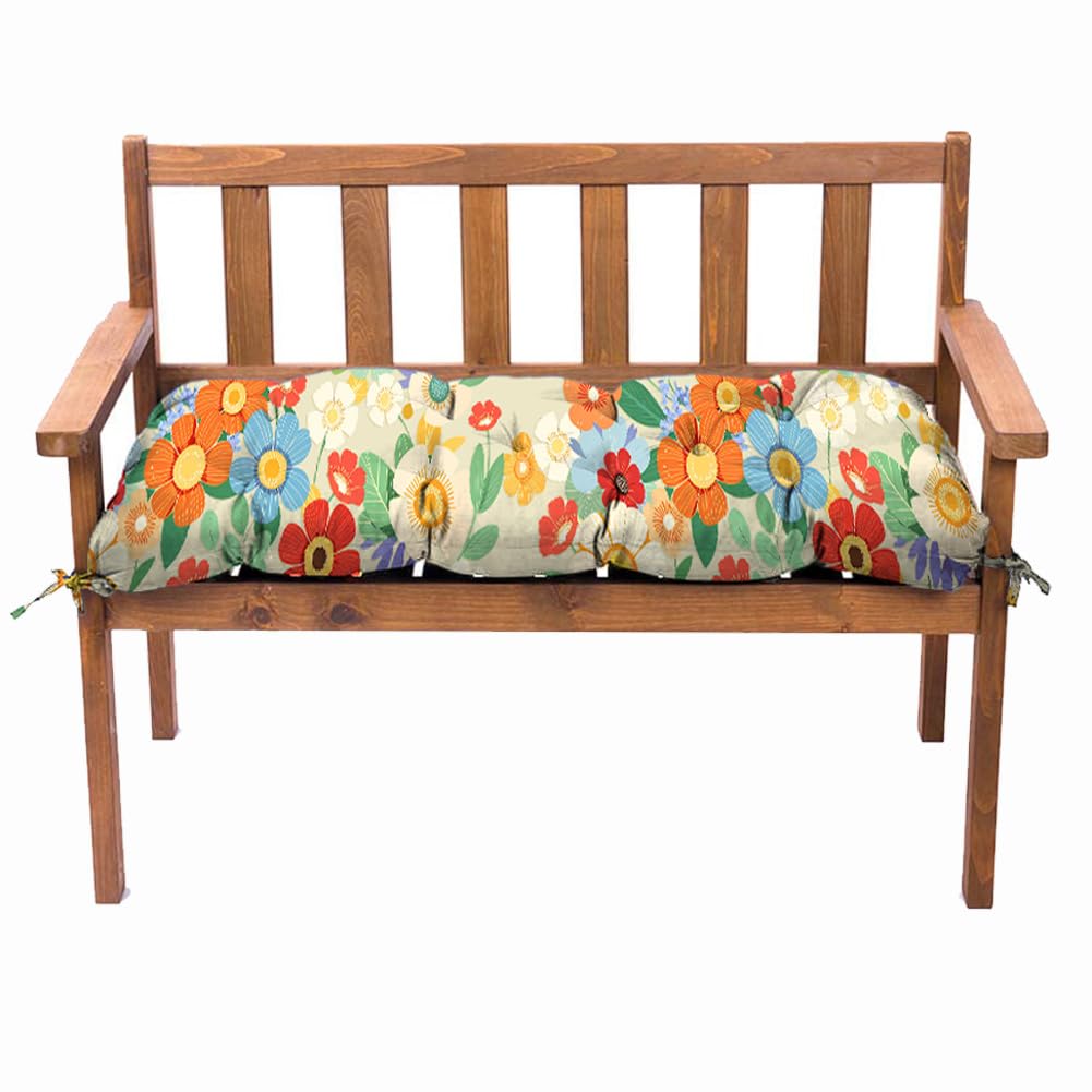 lihtsofty Outdoor Bench Cushions, Garden Waterproof Bench Cushion, Bench Cushions Patio Loveseat,Tufted Chair Pad 41×20 in Replacement Seat Pad Cushion (Daisy, 41x20Inch)