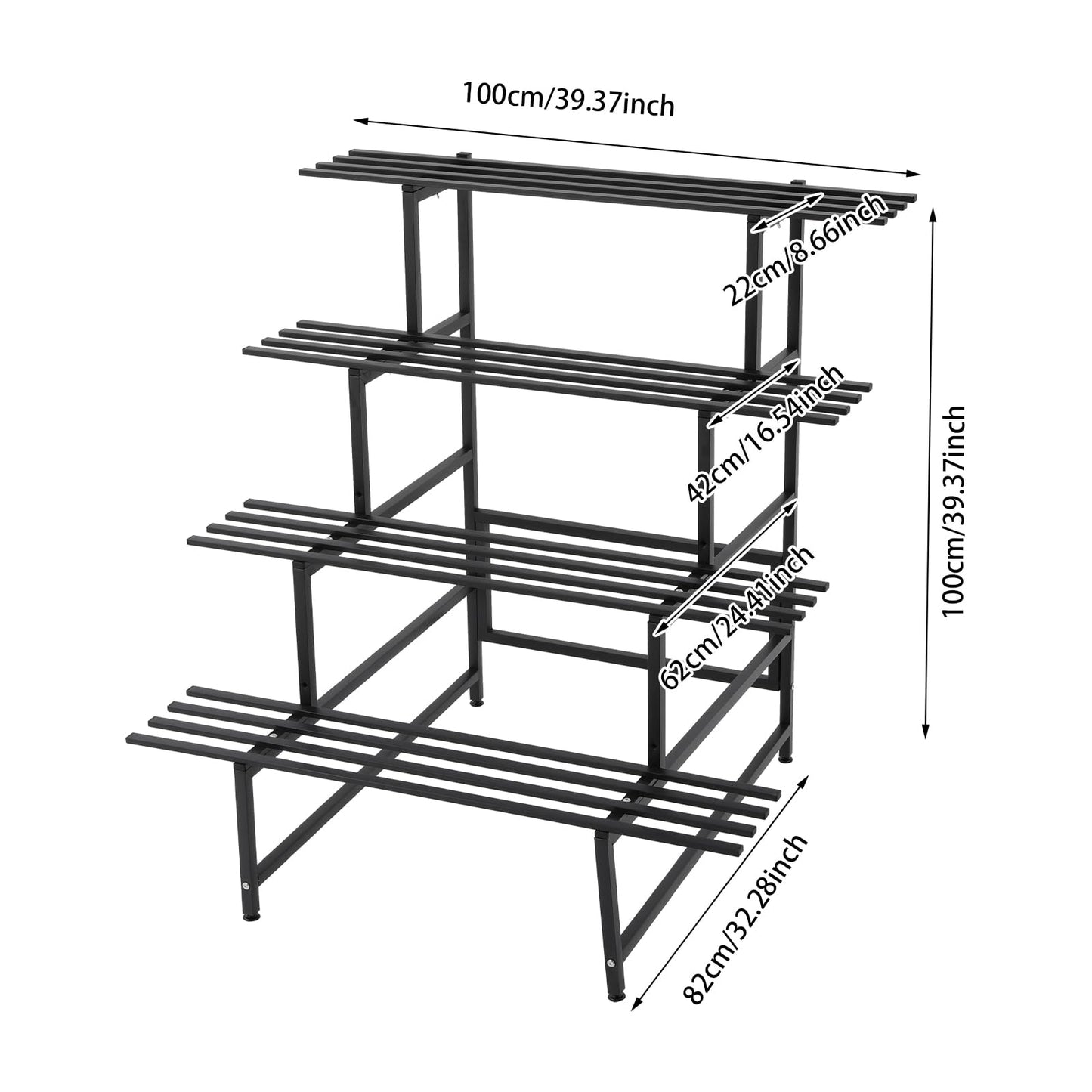 DYRABREST 4 Tier Metal Plant Stand, 39.4 Inch Tall Black Iron Garden Display Shelf for Indoor Outdoor, Heavy Duty Ladder Planter Rack for Potted Plants, Succulents, Flowers, Living Room Balcony Patio