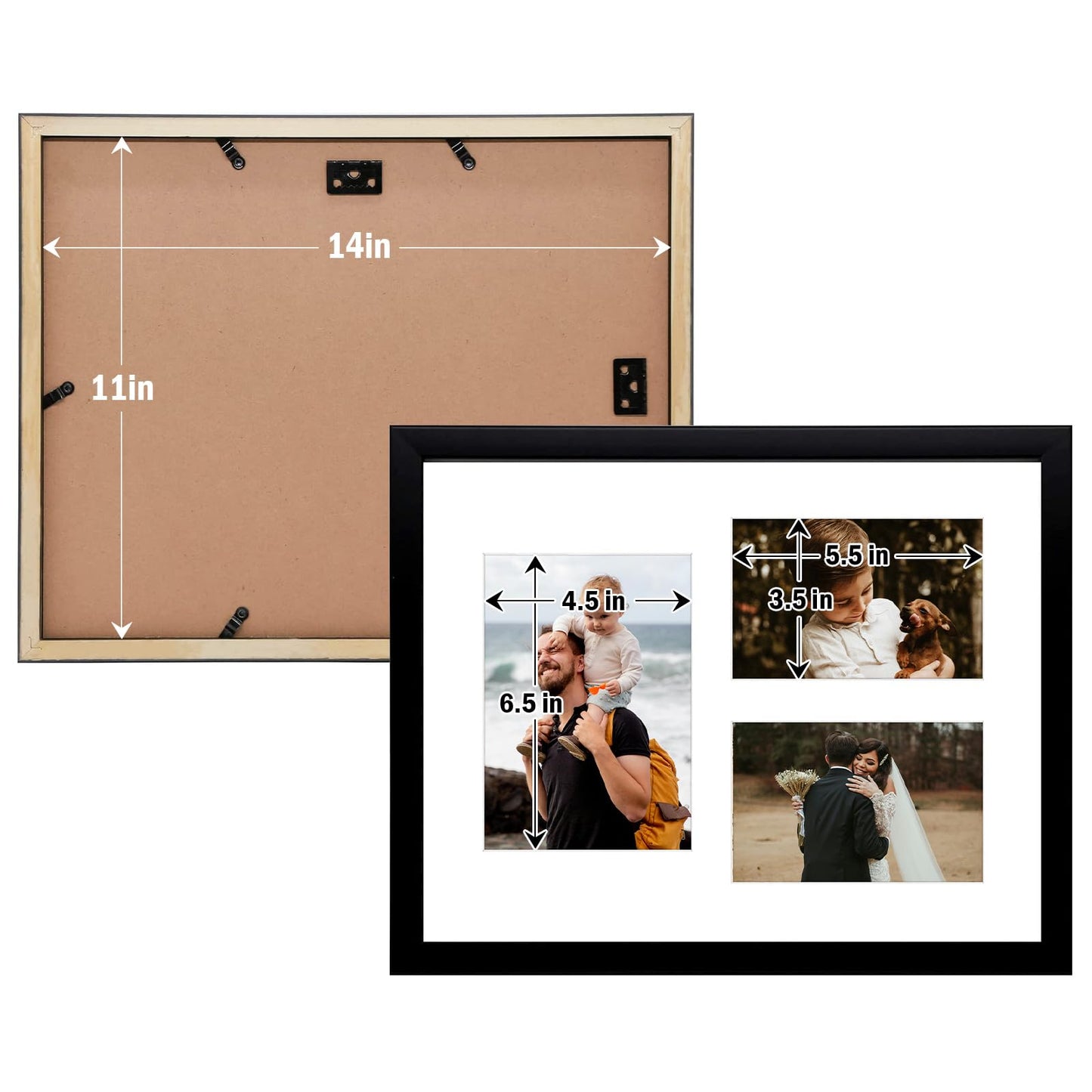 Golden State Art, 11x14 Black Wood Picture Frame - White Mat for 5x7 and 4x6 Photos - Real Glass, Sawtooth Hanger, Swivel Tabs - Wall Mounting - Great for Posters, Weddings, and Engagements