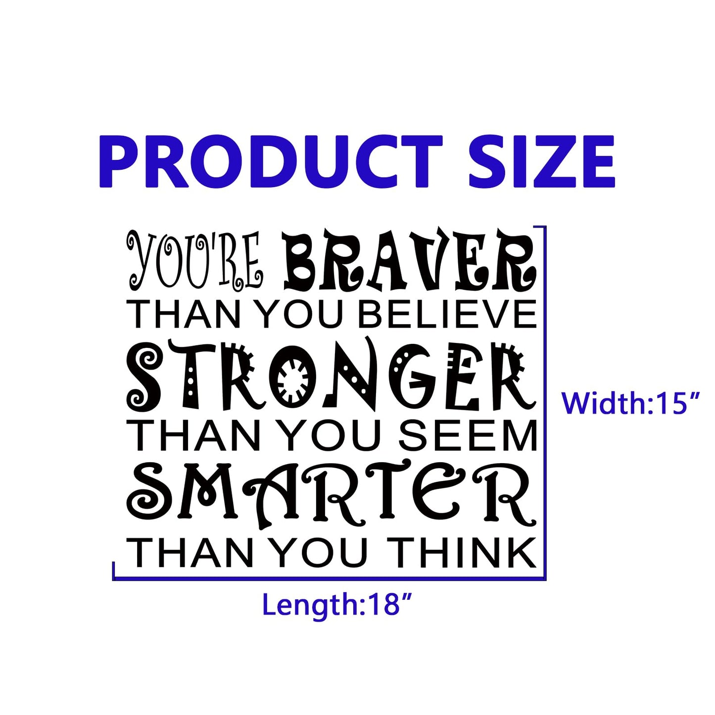 Kids Quotes Wall Stickers for Classroom: Girls Boys Teen Motivational Positive Inspirational Vinyl Art Wall Decals for Playroom School Bedroom - You're Braver Than You Believe Stronger 18" X 15"