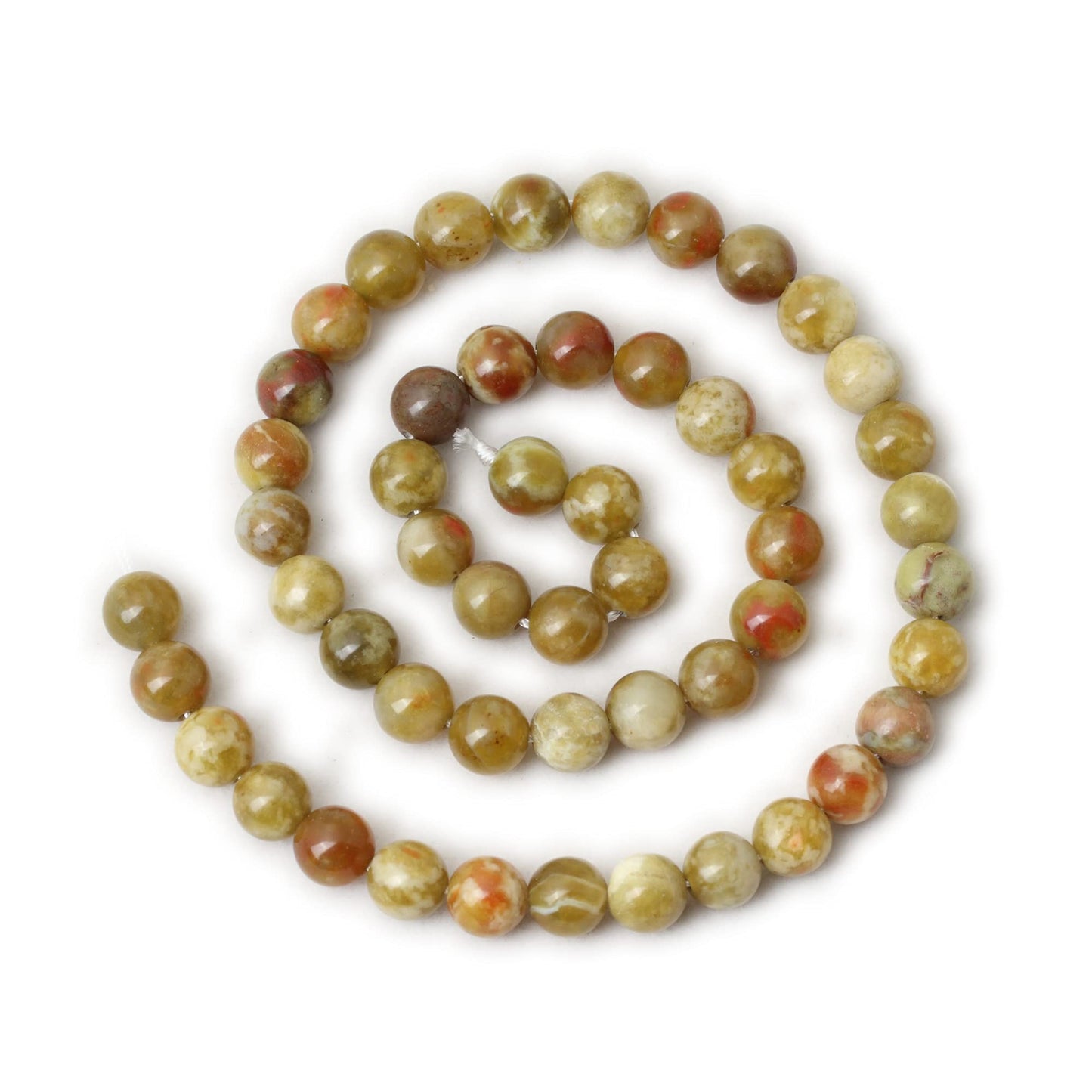 CHEAVIAN 45PCS 8mm Natural Yellowish Green Serpentine Jade Round Loose Stone Beads for Jewelry Making 1 Strand 15"