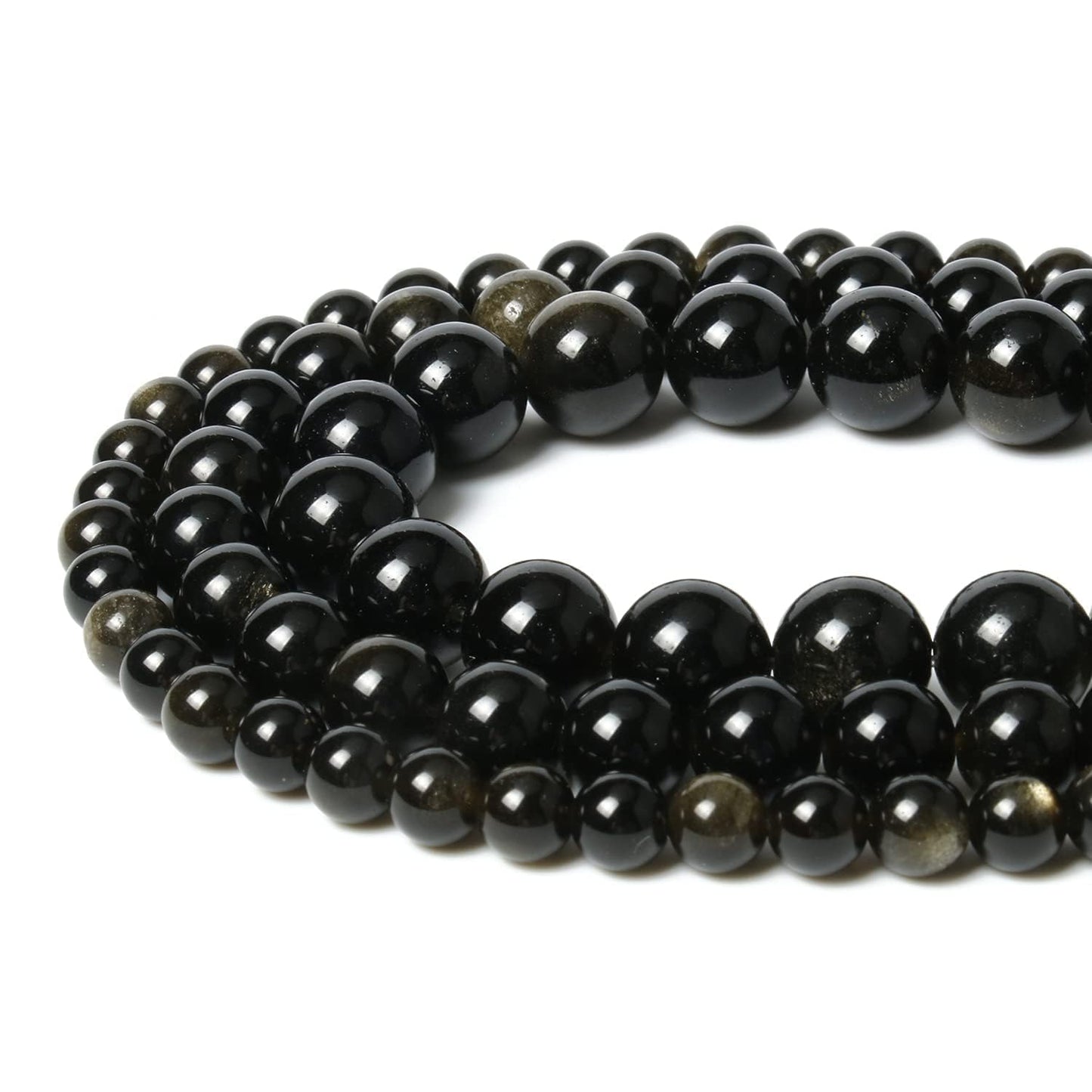45pcs 8mm Natural Stone Beads Gold Obsidian Beads Energy Crystal Power Gemstone for Jewelry Making, DIY Bracelet Necklace
