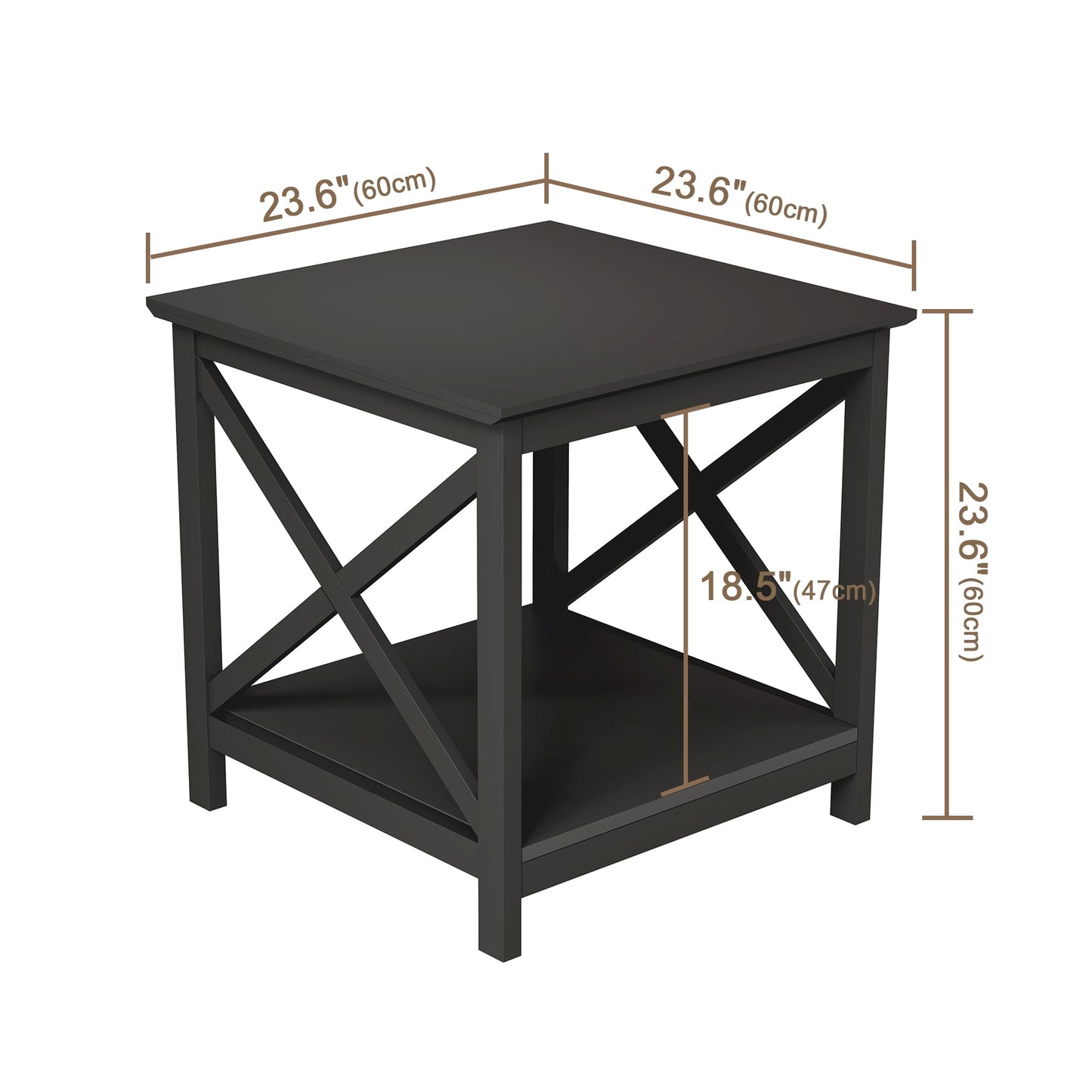 ChooChoo End Tables Set of 2, 24 Inch End Table with 2-Tier Storage Shelf, Side Table for Living Room, Wood Nightstand for Bedroom, Office, Painted Surface, Black