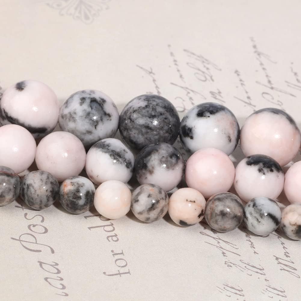 Yochus 45pcs Pink Zebra Beads，8mm Healing Power Natural Stone Round Loose Beads for Jewelry Making Earring Necklace DIY Crafts