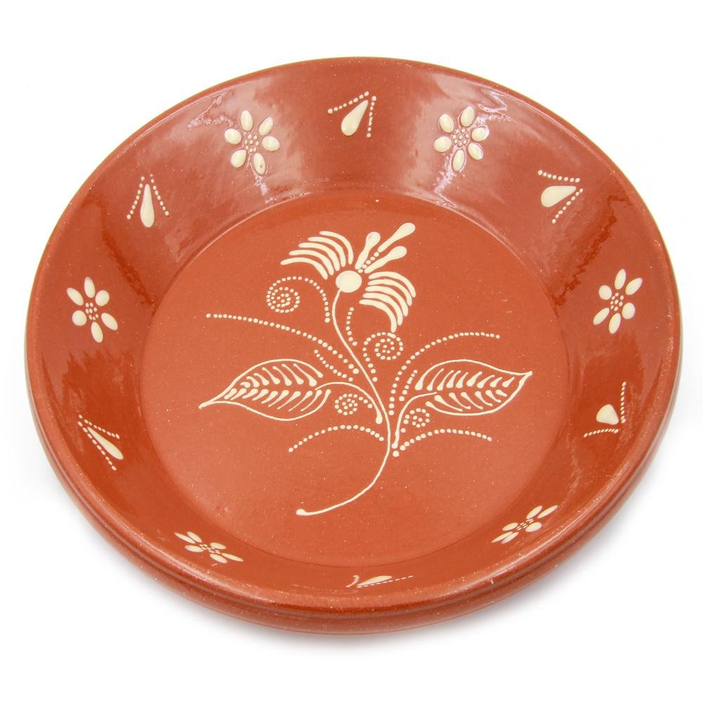 Ceramica Edgar Picas Portuguese Hand Painted Deep Terracotta Clay Serving Plate Ladeira Regional - Set of 2