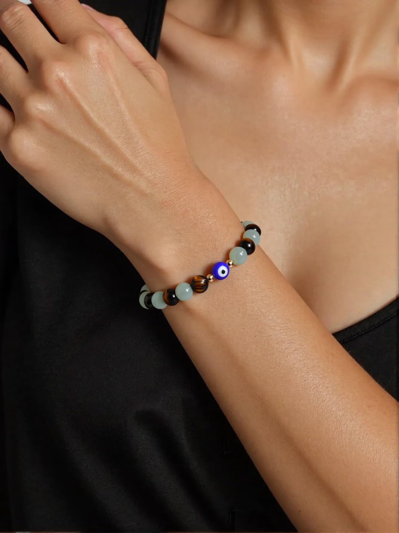 DLYFNVEV Money Attraction Bracelet Wealth Luck Fengshui Green Aventurine Tigers Eye Evil Protection Beaded Healing Crystal Natural Stone Jewelry Gifts For Women C
