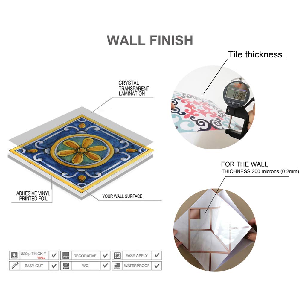 25 PCS Moroccan Style Tile Sticker, 4x4 Inch(10x10cm) Traditional DIY Murals, Tile Waterproof Oil Proof Removable Decals for Bathroom & Kitchen Backsplash (TS-029)