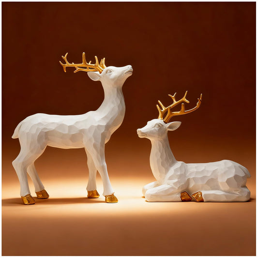 Simulated Deer Ornaments for Christmas Decoration, 2Pcs of Faceted Geometric Resin Deer Ornaments, Home Decoration, Christmas Ornaments (White)