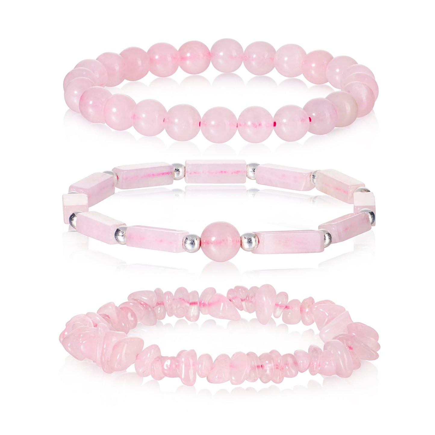 IVY TAILI 3Pcs Rose Quartz Bracelets for Women 8mm Pink Quartz Bracelet Natural Stone Beaded Bracelets Handmade Stretch Gemstone Bracelet Healing Crystal Healing Jewelry Gifts for Women Girls